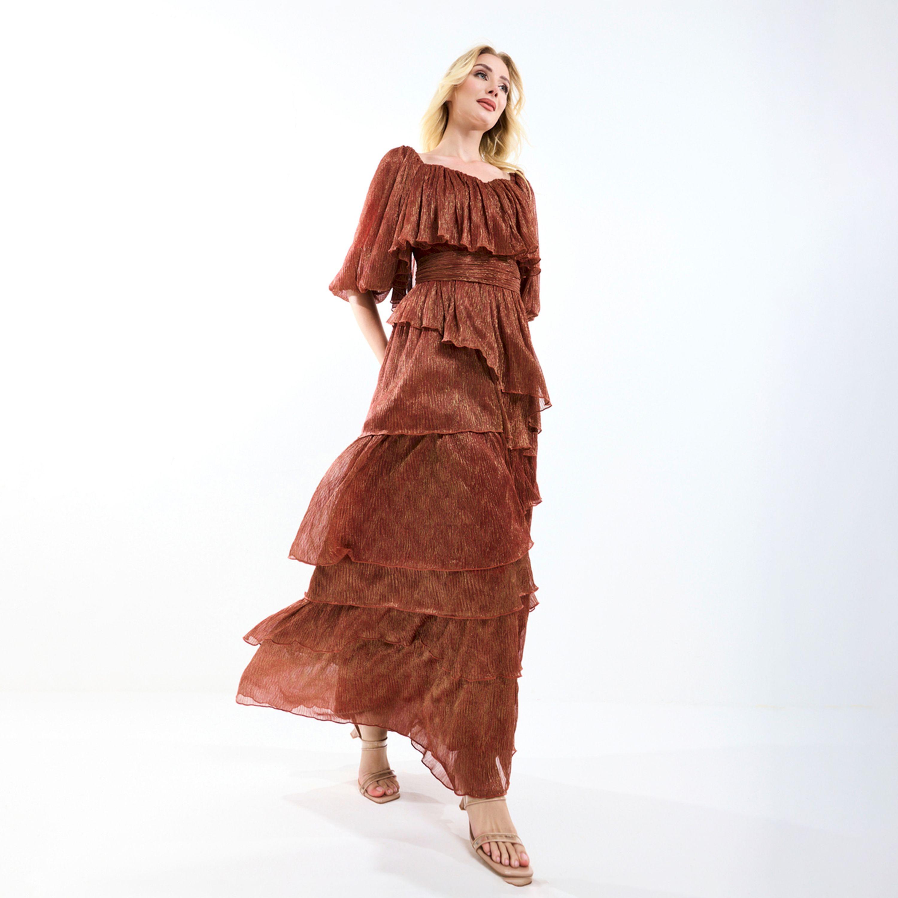 فستان طويل بياقة على شكل قلب وكسرات هاوس أوف مودا × ستايلي-women-clothing-dresses-image-6