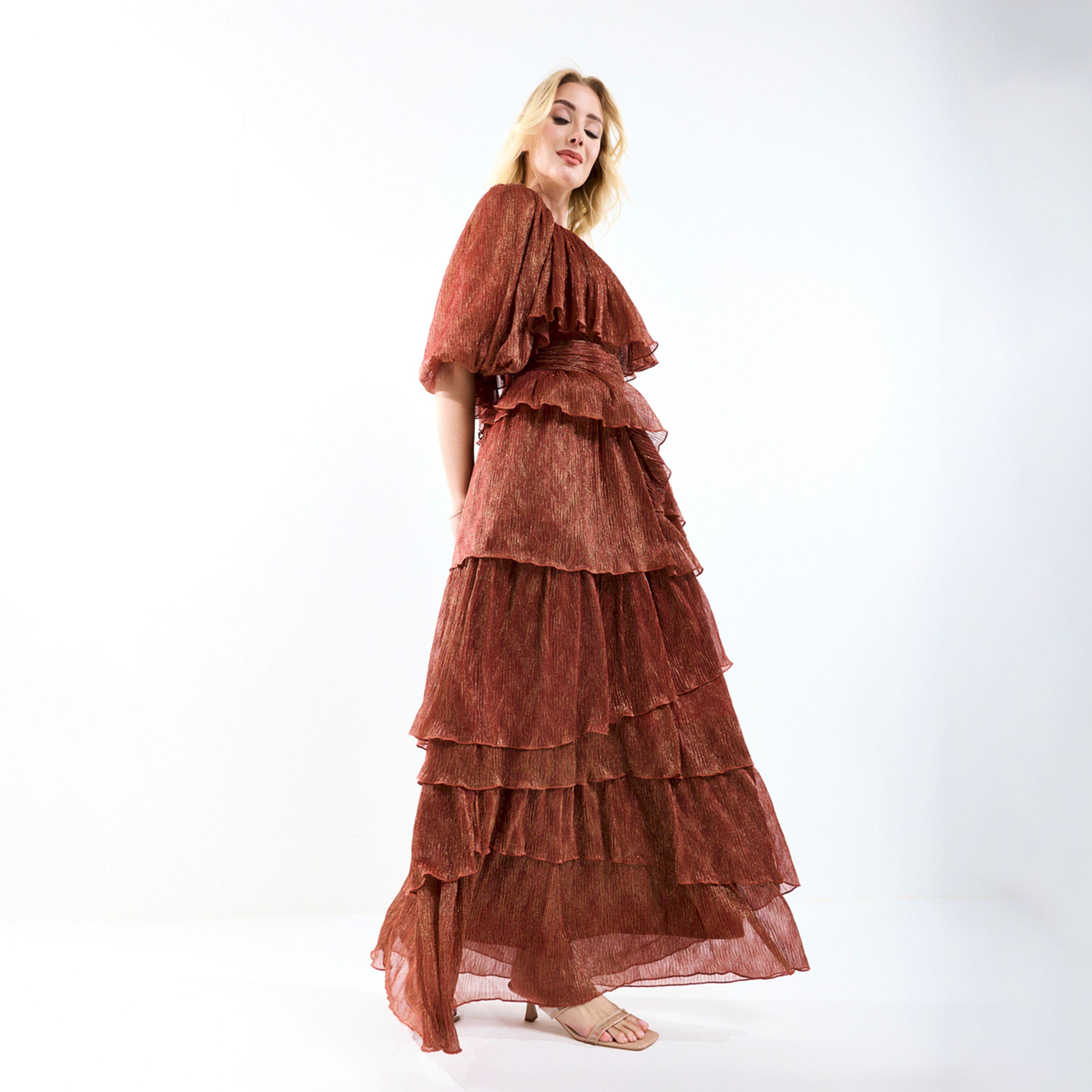 فستان طويل بياقة على شكل قلب وكسرات هاوس أوف مودا × ستايلي-women-clothing-dresses-image-7