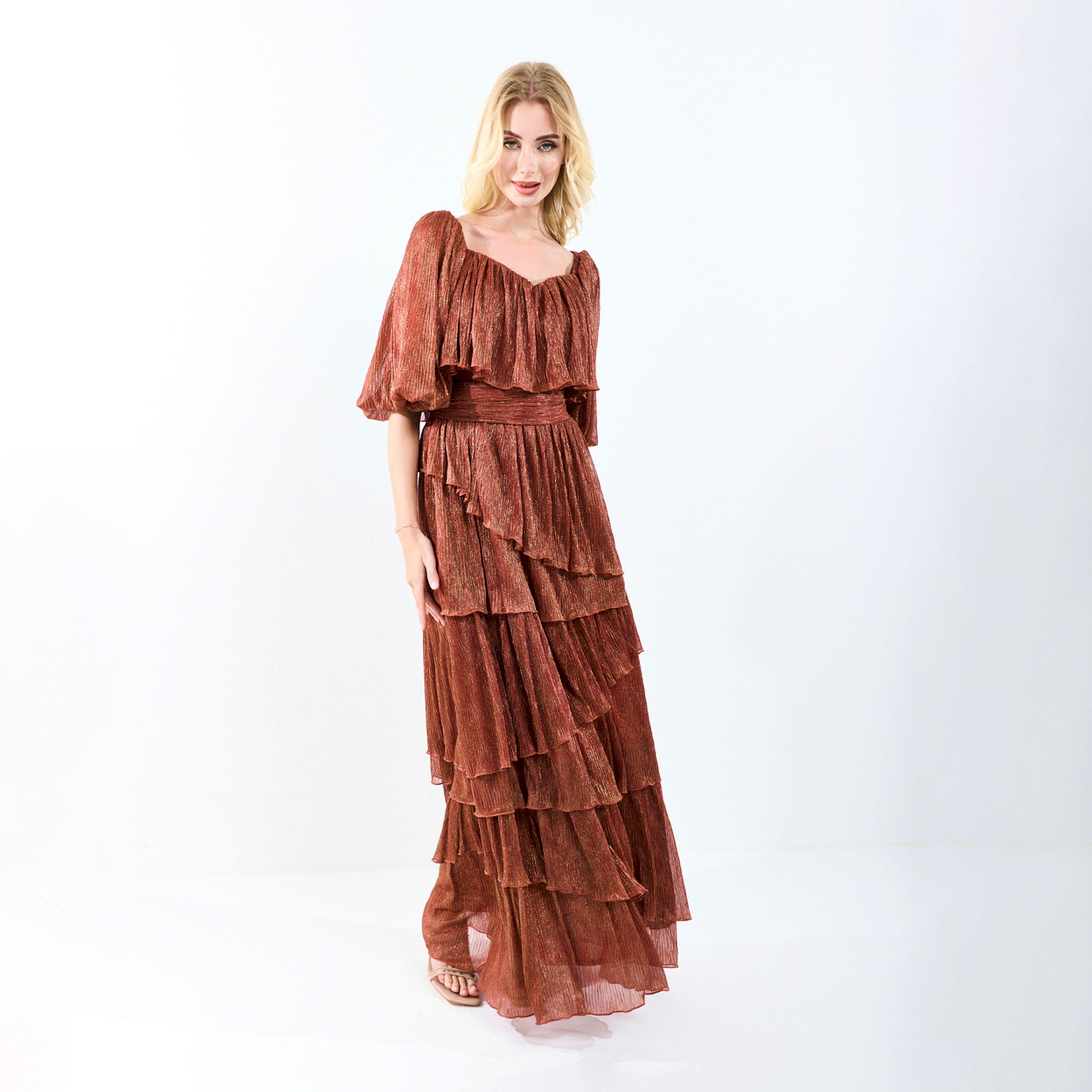 فستان طويل بياقة على شكل قلب وكسرات هاوس أوف مودا × ستايلي-women-clothing-dresses-image-8
