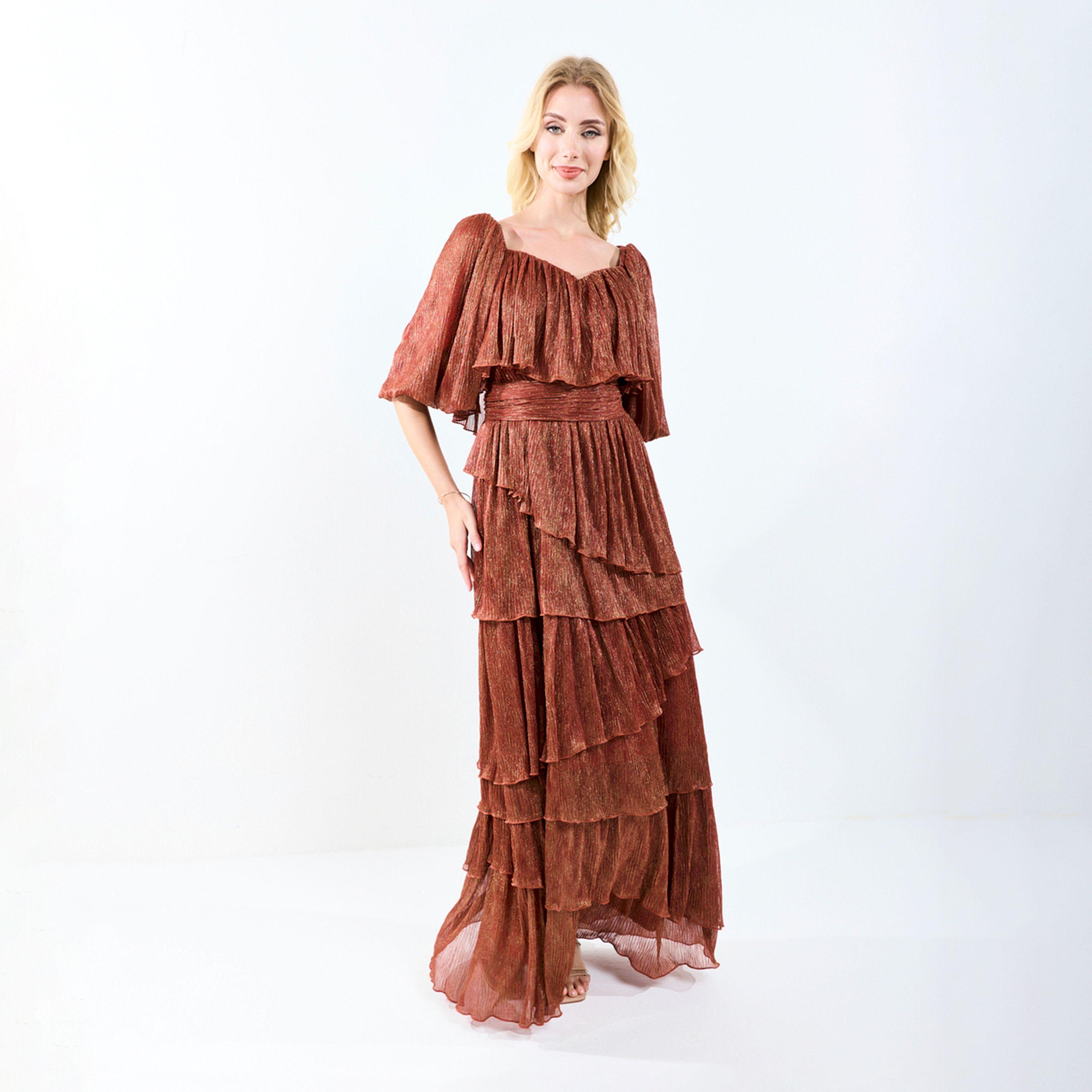 فستان طويل بياقة على شكل قلب وكسرات هاوس أوف مودا × ستايلي-women-clothing-dresses-image-9