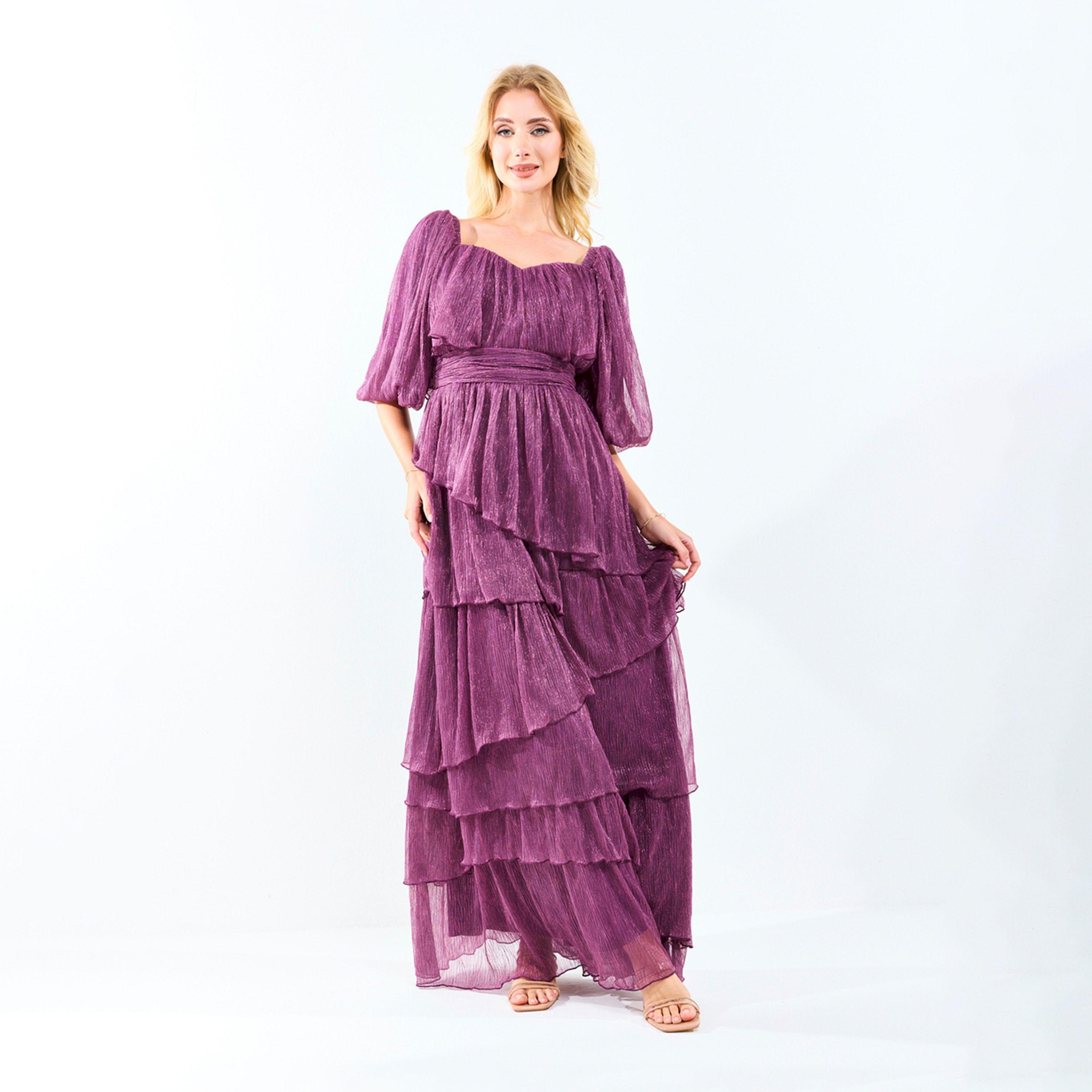 فستان طويل بياقة على شكل قلب وكسرات هاوس أوف مودا × ستايلي-women-clothing-dresses-image-6