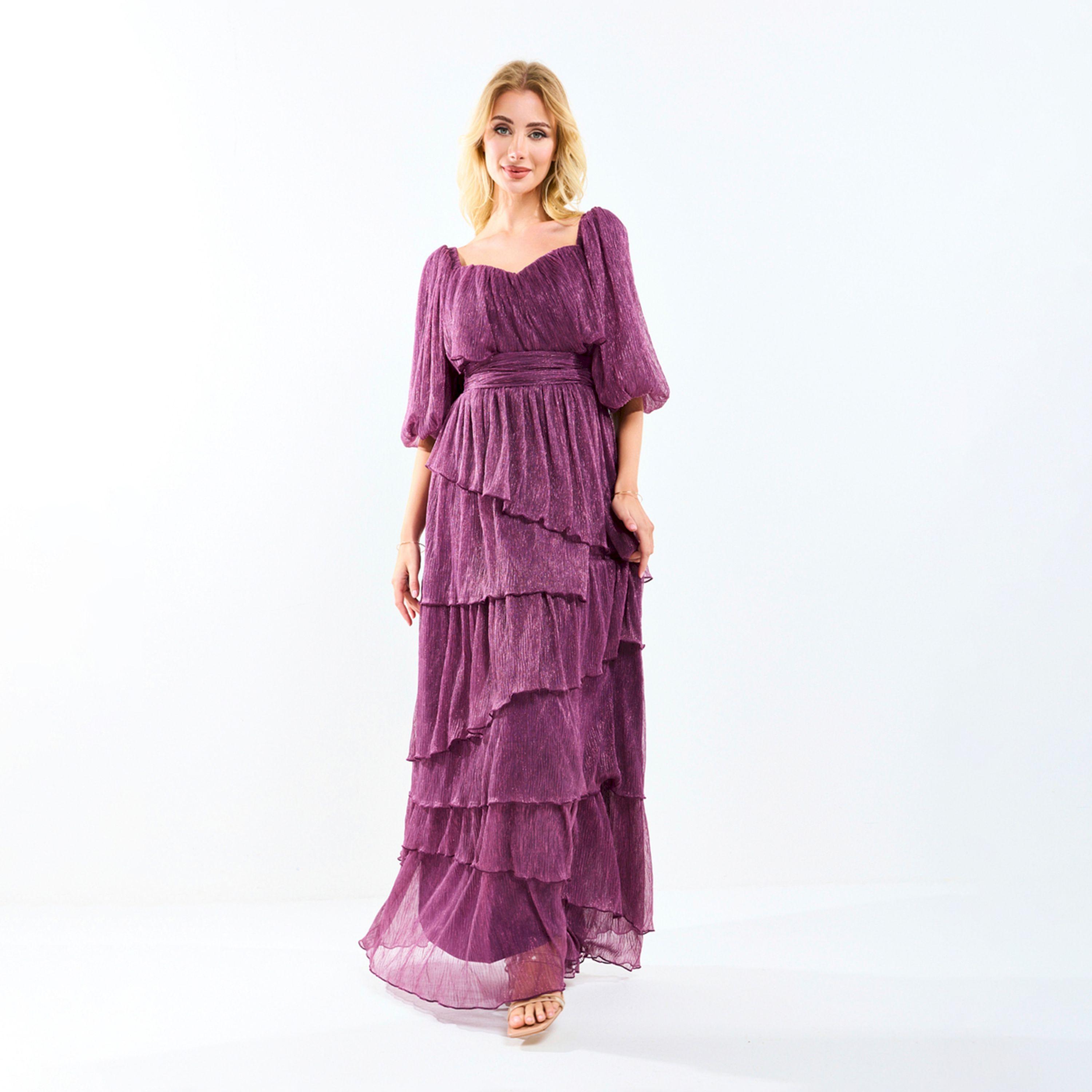 فستان طويل بياقة على شكل قلب وكسرات هاوس أوف مودا × ستايلي-women-clothing-dresses-image-7
