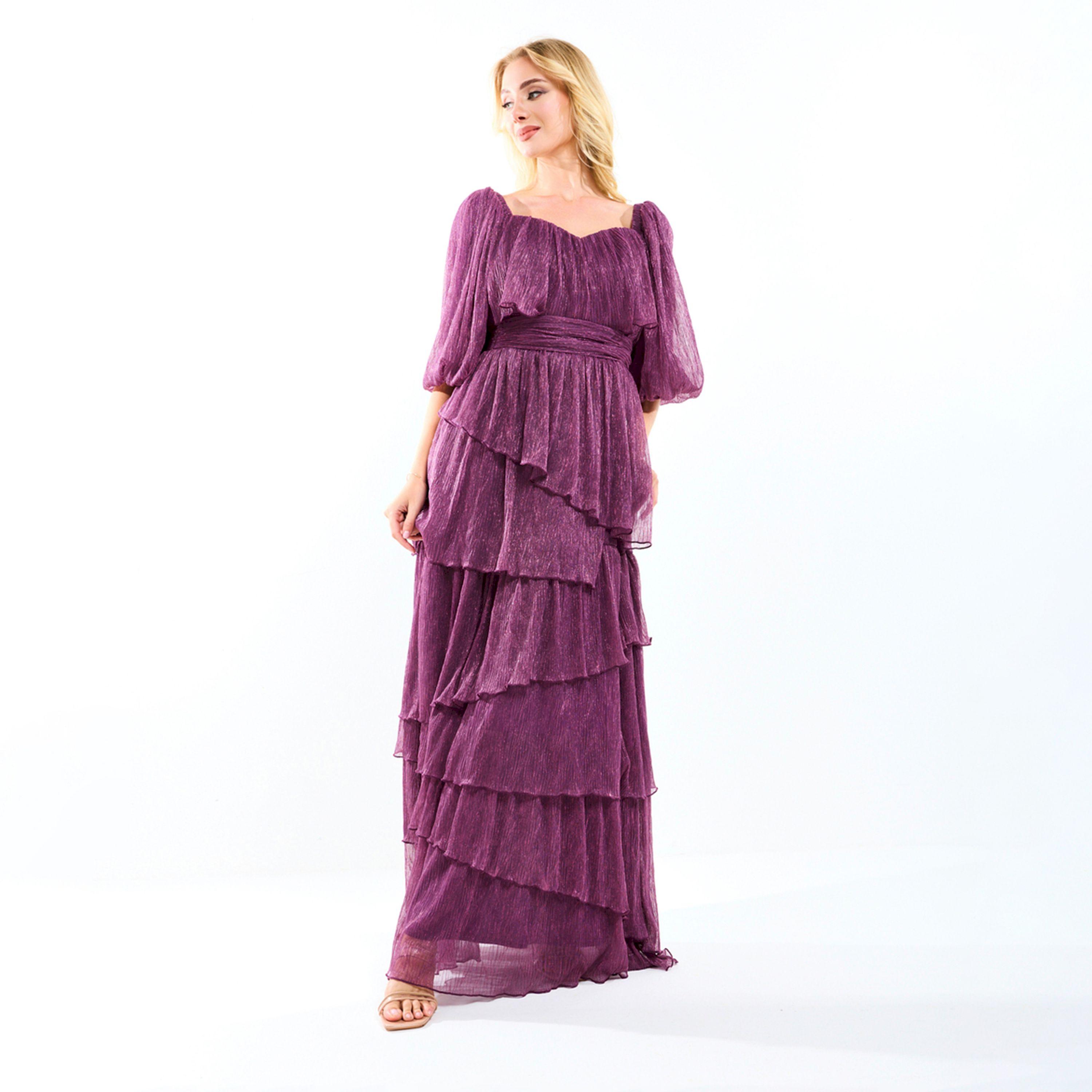 فستان طويل بياقة على شكل قلب وكسرات هاوس أوف مودا × ستايلي-women-clothing-dresses-image-9