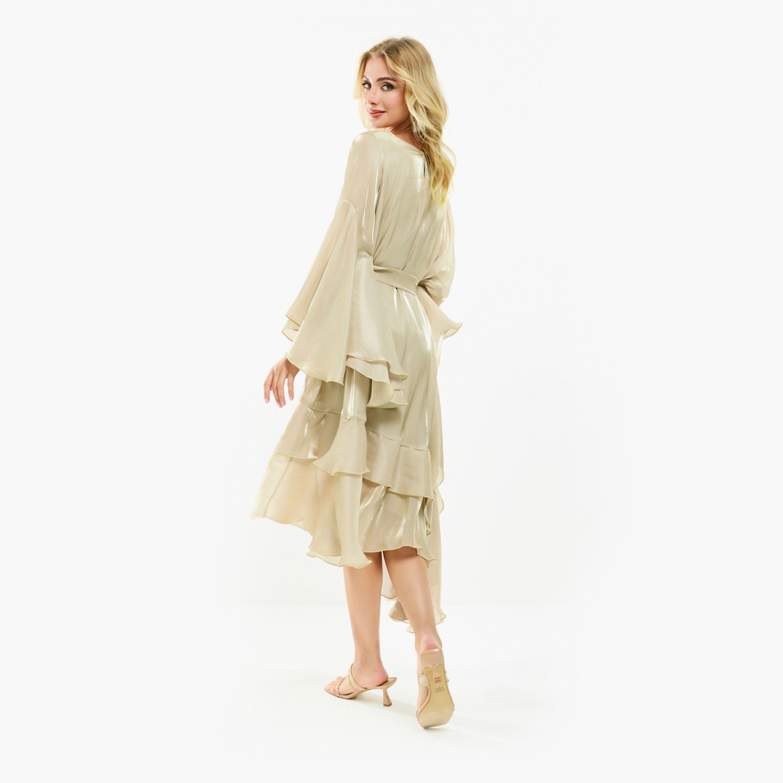 House of Moda X Styli  Asymmetrical Layered A-Line Midi Dress with Tie-Belt-women-clothing-dresses-image-1