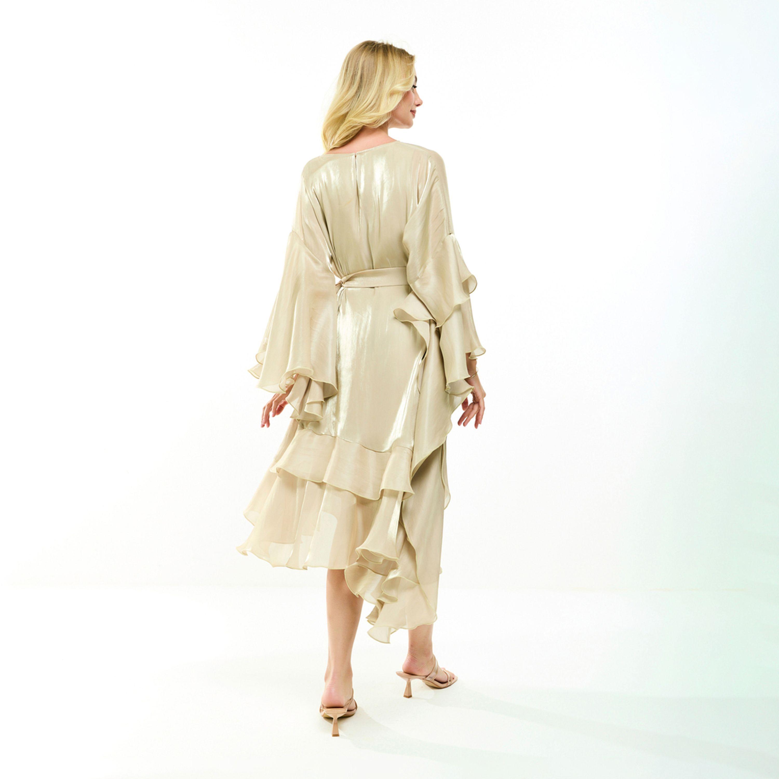 House of Moda X Styli  Asymmetrical Layered A-Line Midi Dress with Tie-Belt-women-clothing-dresses-image-2