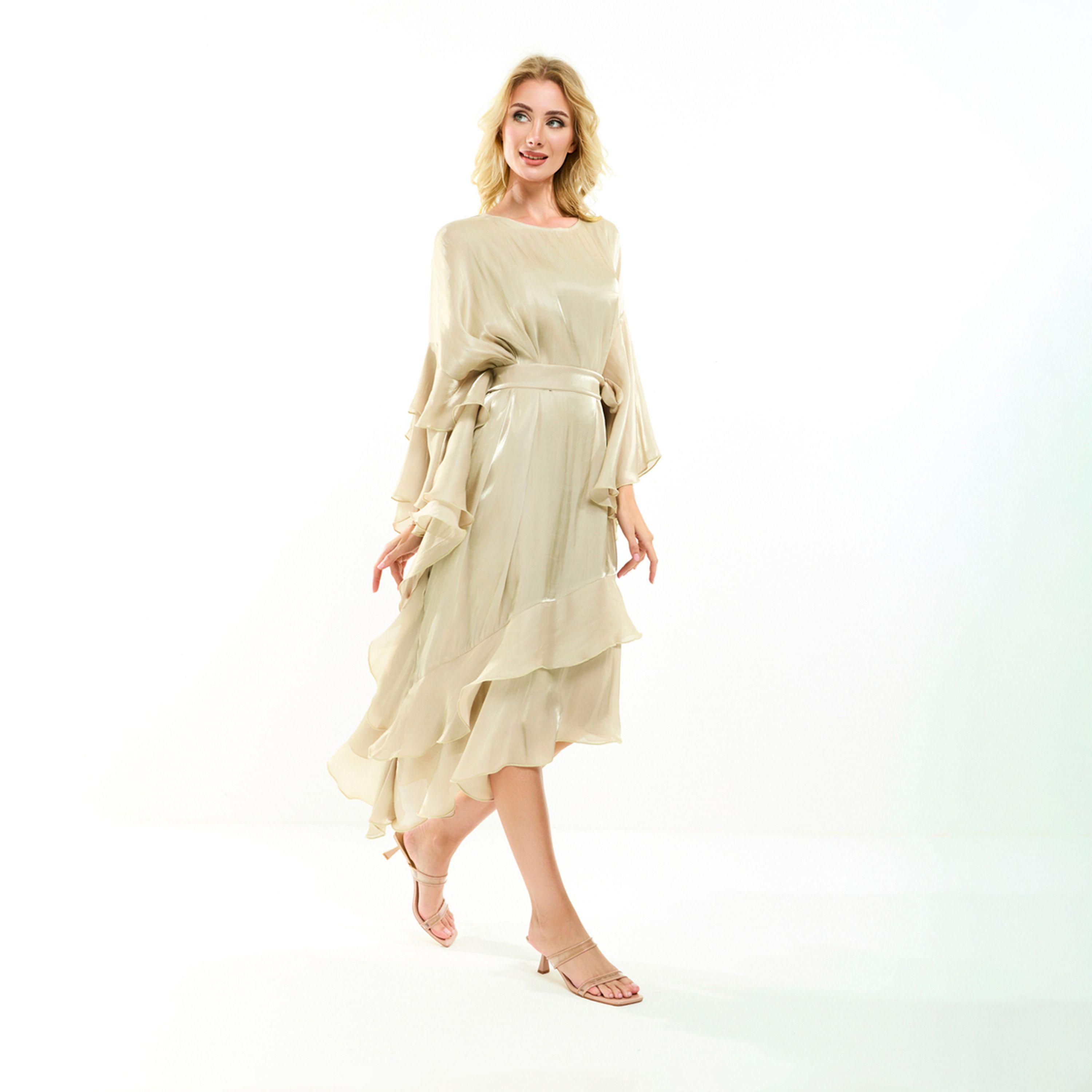 فستان ميدي بطبقات غير متماثلة الطول مع حزام هاوس أوف مودا × ستايلي-women-clothing-dresses-image-9