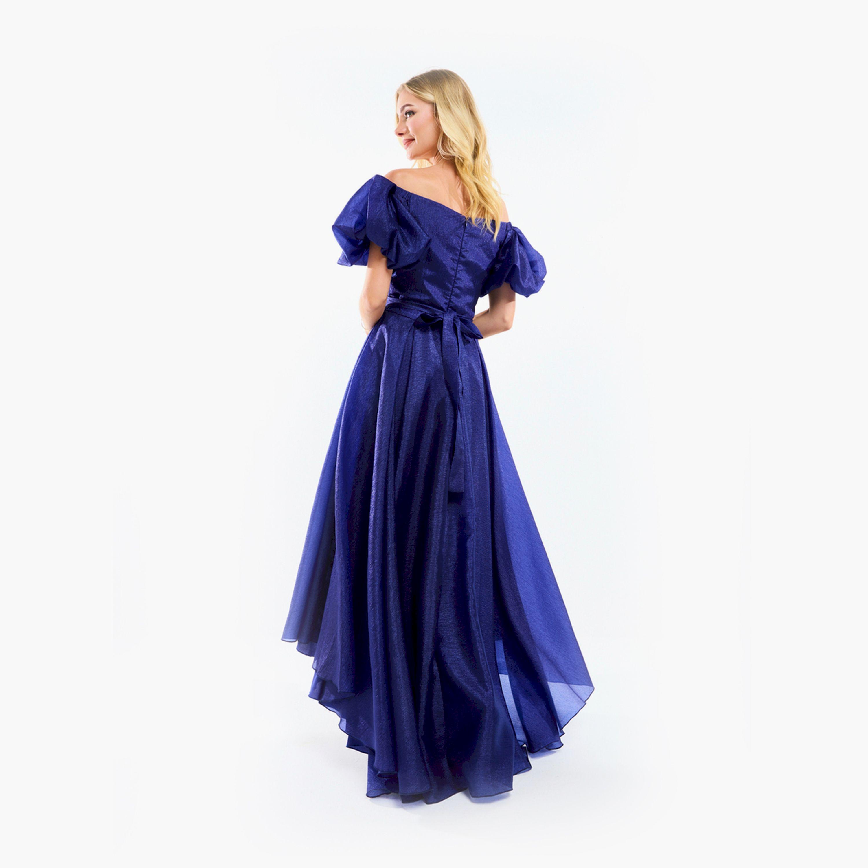 House of Moda X Styli  Off Shoulder Neck High Low Hem Maxi Dress with Tie Belt-women-clothing-dresses-image-1