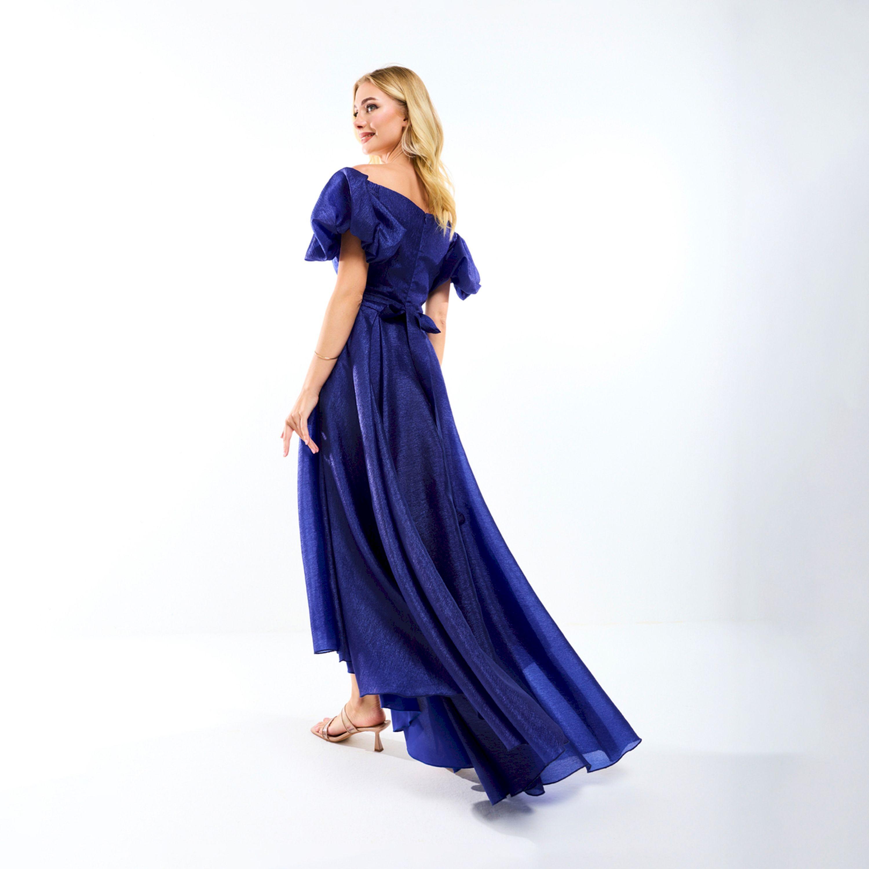 House of Moda X Styli  Off Shoulder Neck High Low Hem Maxi Dress with Tie Belt-women-clothing-dresses-image-2