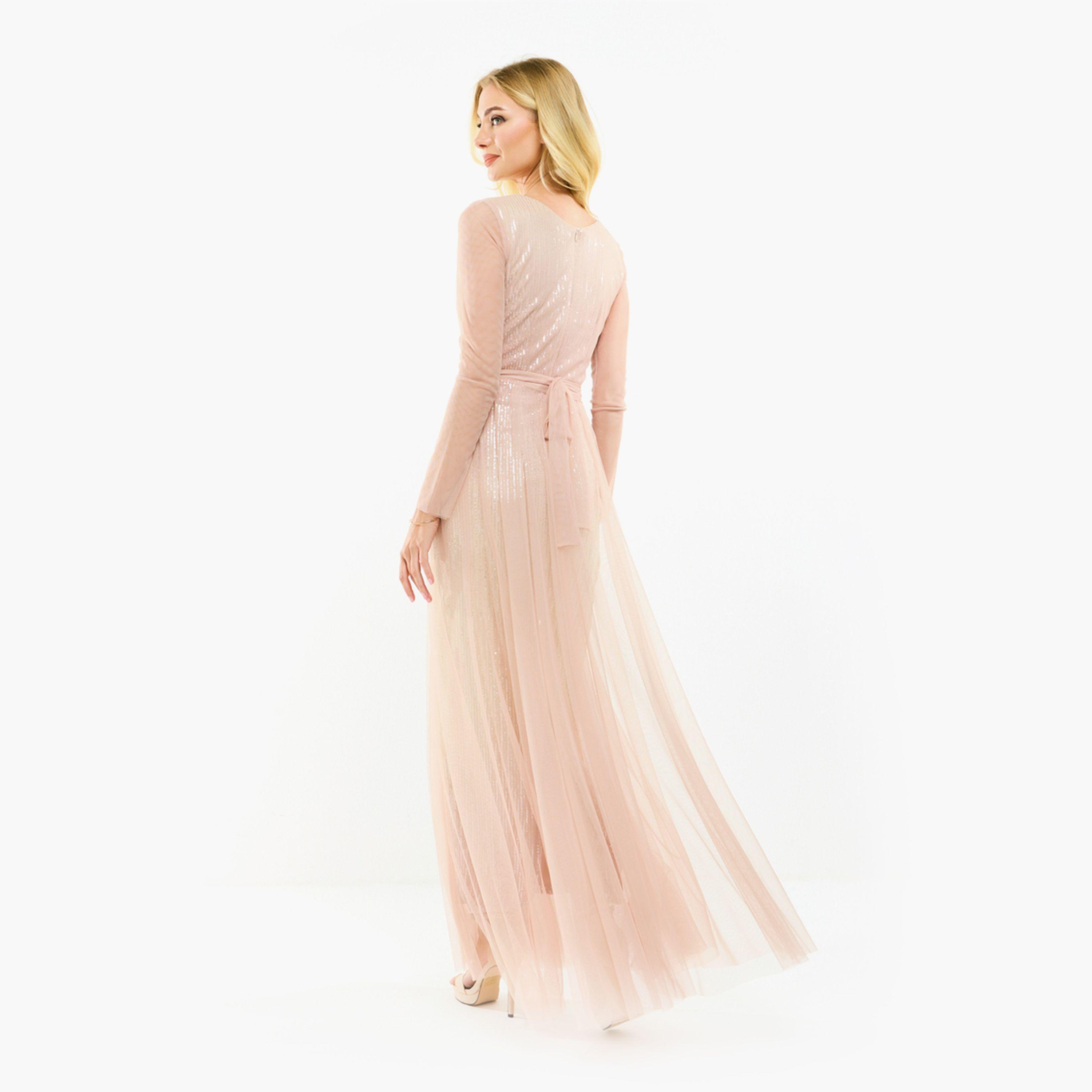 فستان طويل منمق بالترتر وطبقات تول هاوس أوف مودا × ستايلي-women-clothing-dresses-image-1