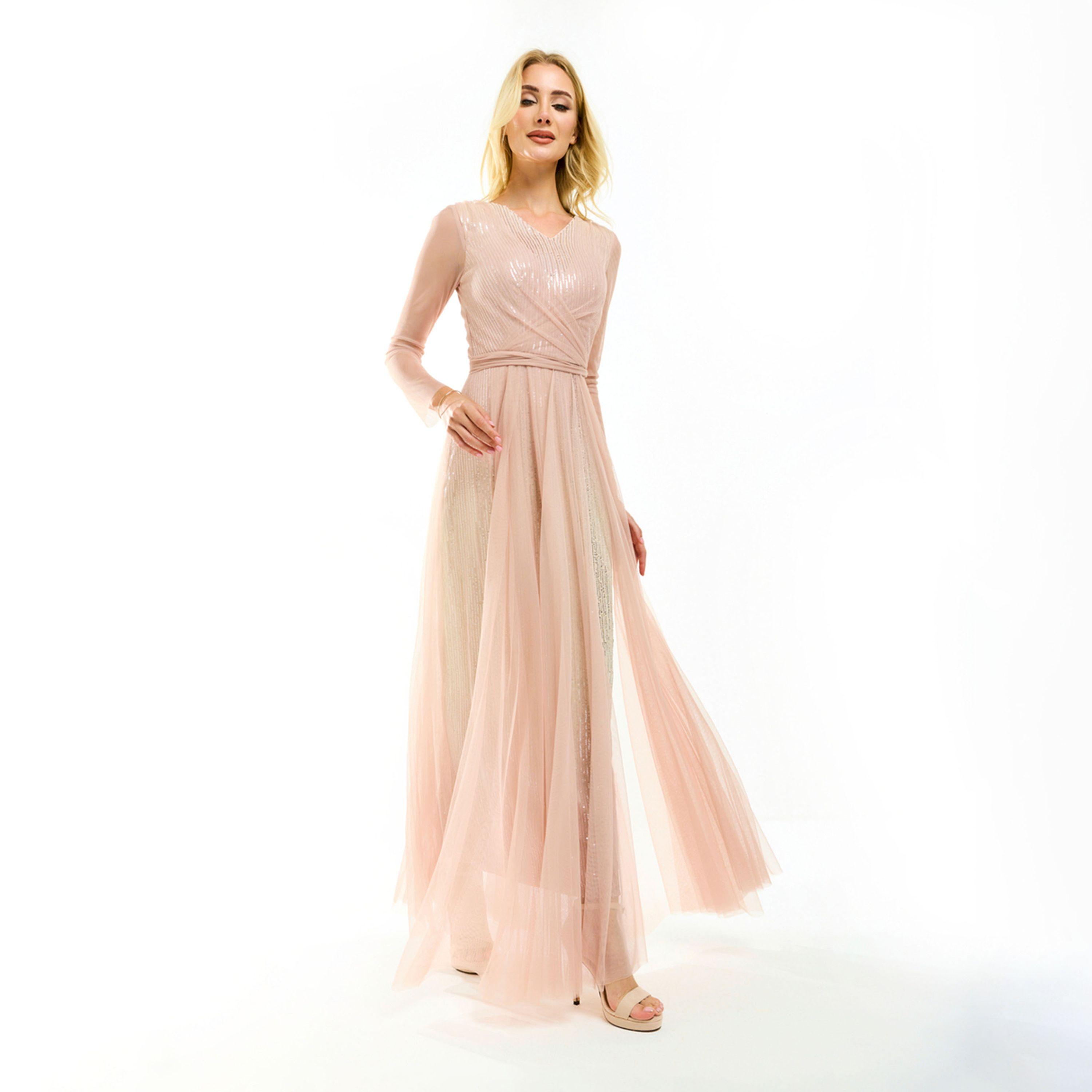 فستان طويل منمق بالترتر وطبقات تول هاوس أوف مودا × ستايلي-women-clothing-dresses-image-4