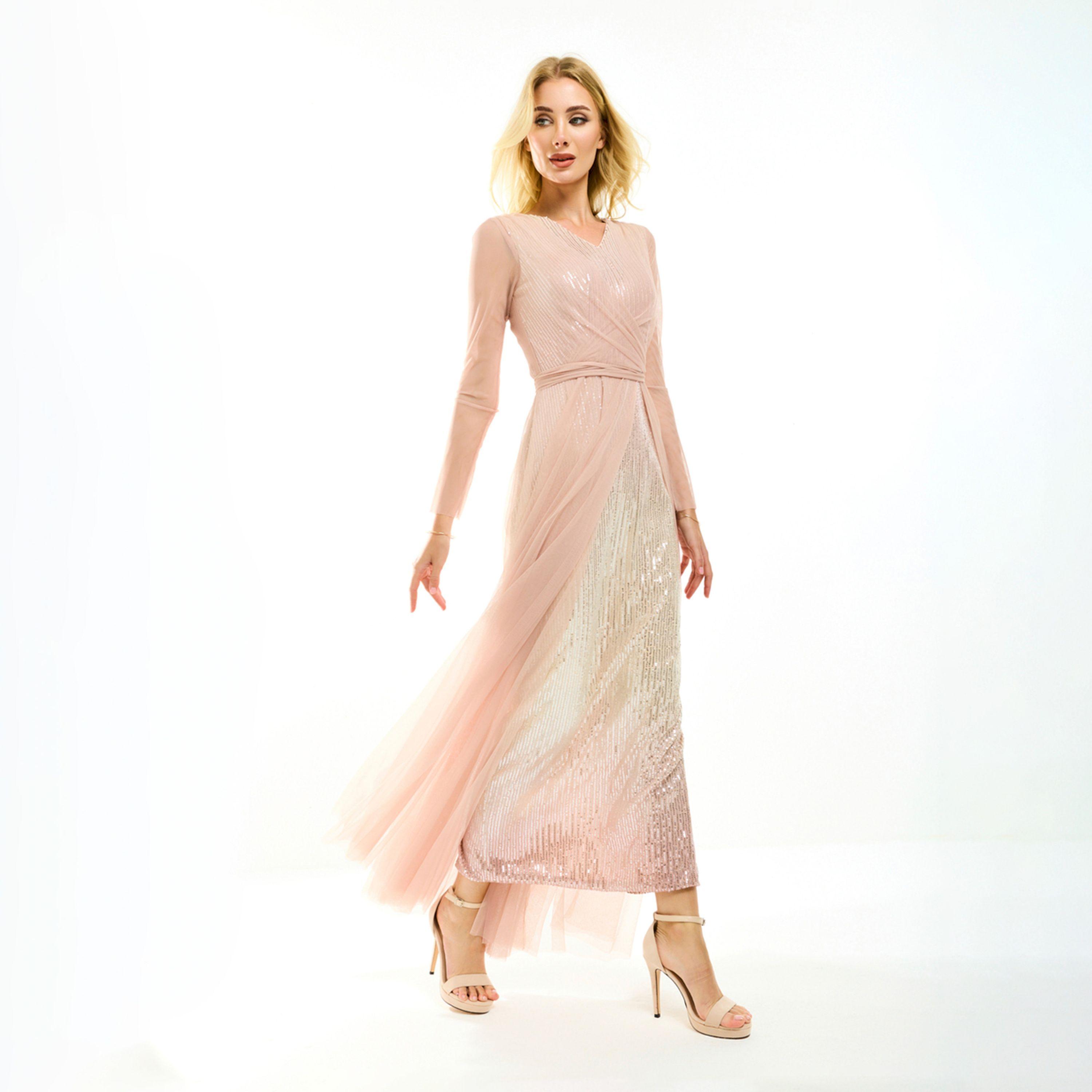 فستان طويل منمق بالترتر وطبقات تول هاوس أوف مودا × ستايلي-women-clothing-dresses-image-6