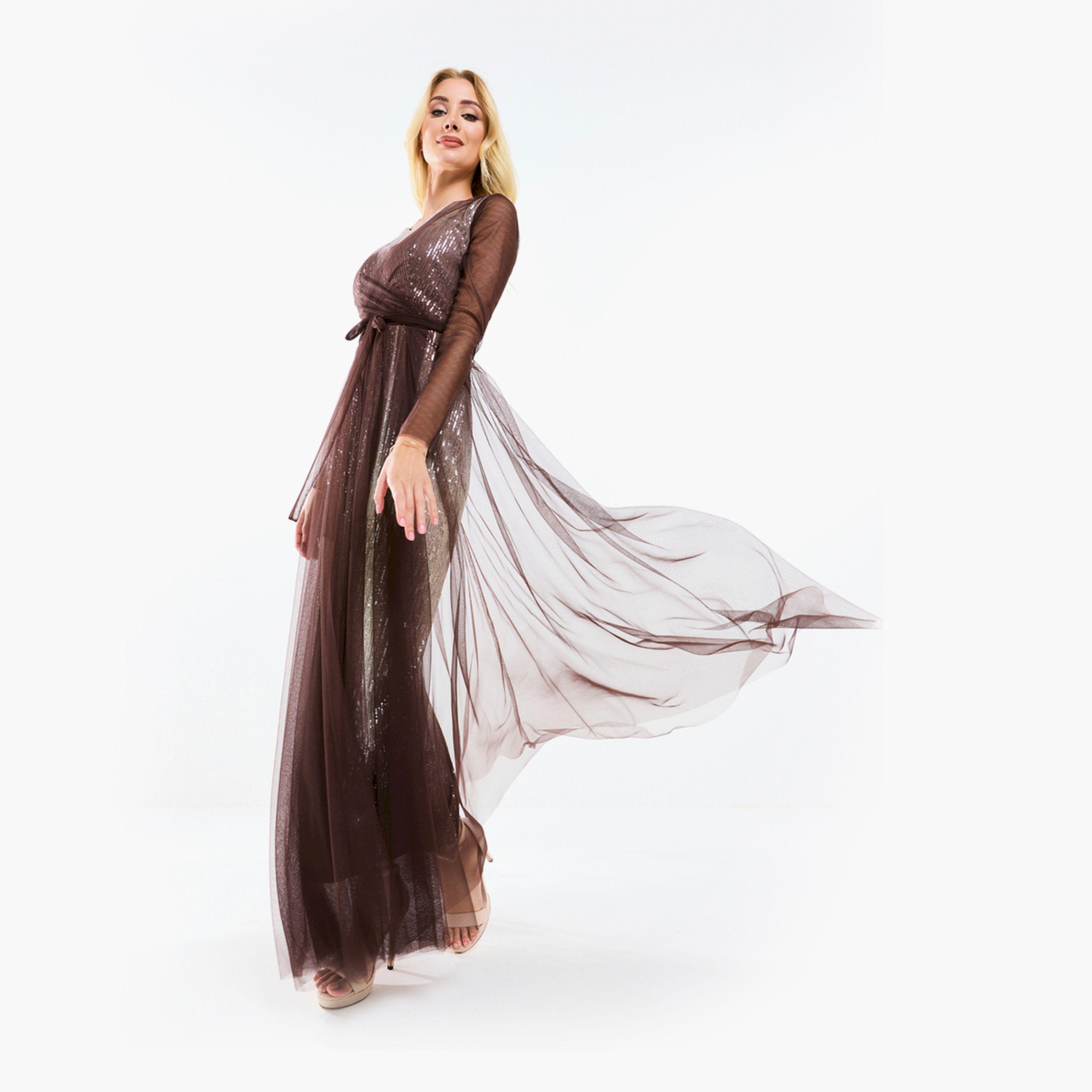 فستان طويل منمق بالترتر وطبقات تول هاوس أوف مودا × ستايلي-women-clothing-dresses-image-11