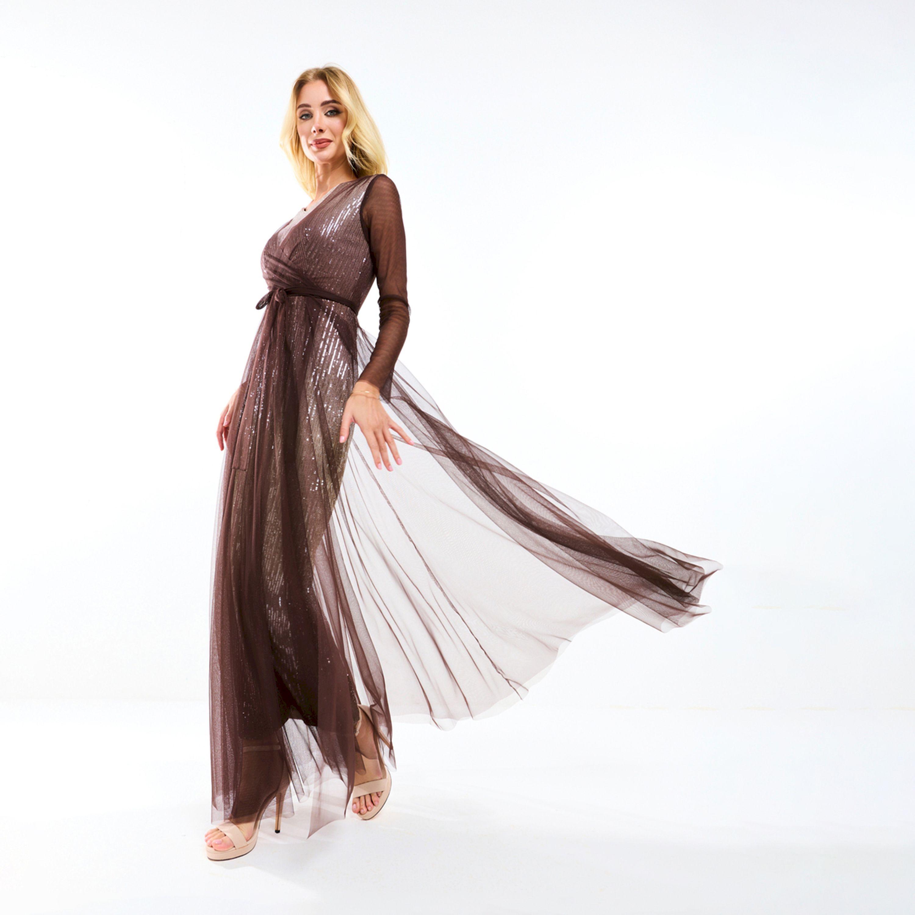 فستان طويل منمق بالترتر وطبقات تول هاوس أوف مودا × ستايلي-women-clothing-dresses-image-9