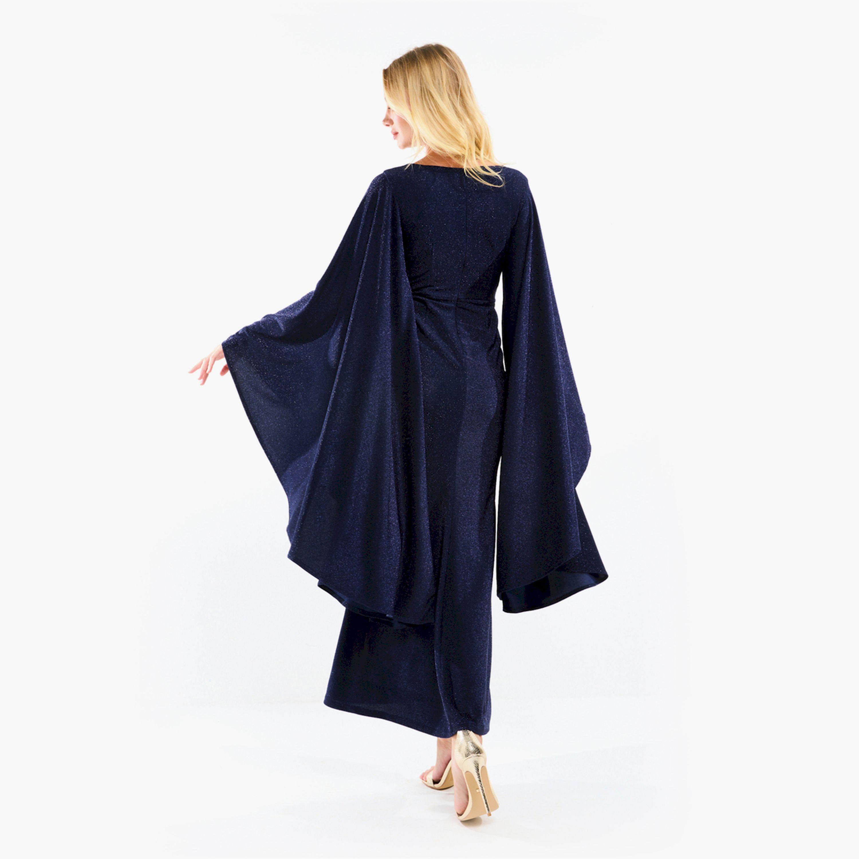 فستان طويل بأكمام واسعة وتفاصيل براقة هاوس أوف مودا × ستايلي-women-clothing-dresses-image-1