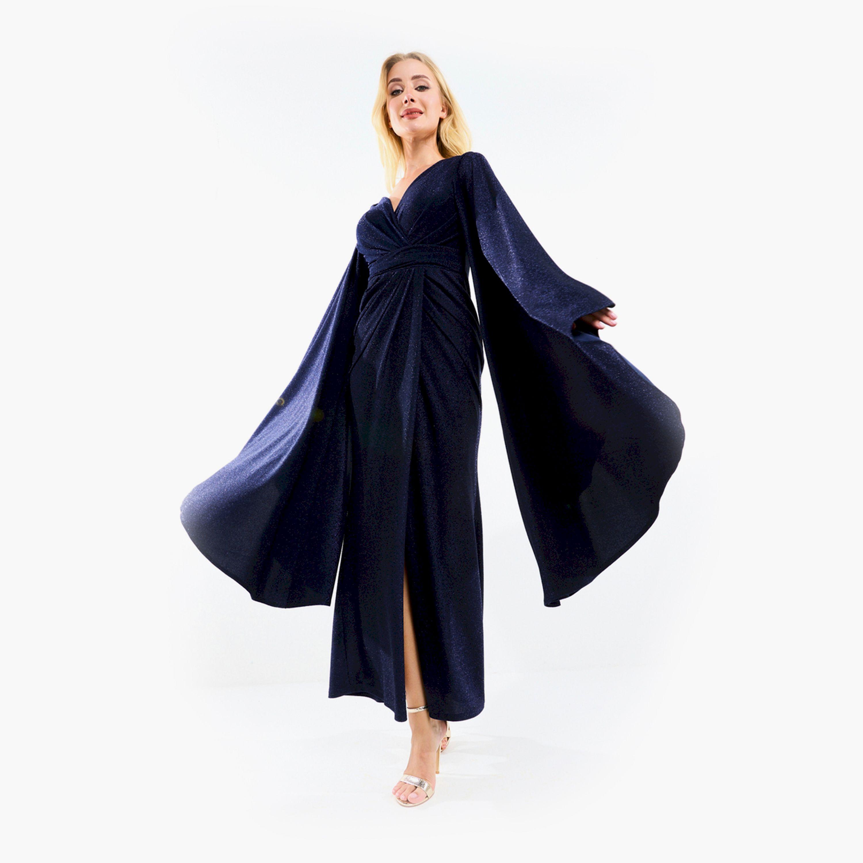 فستان طويل بأكمام واسعة وتفاصيل براقة هاوس أوف مودا × ستايلي-women-clothing-dresses-image-11