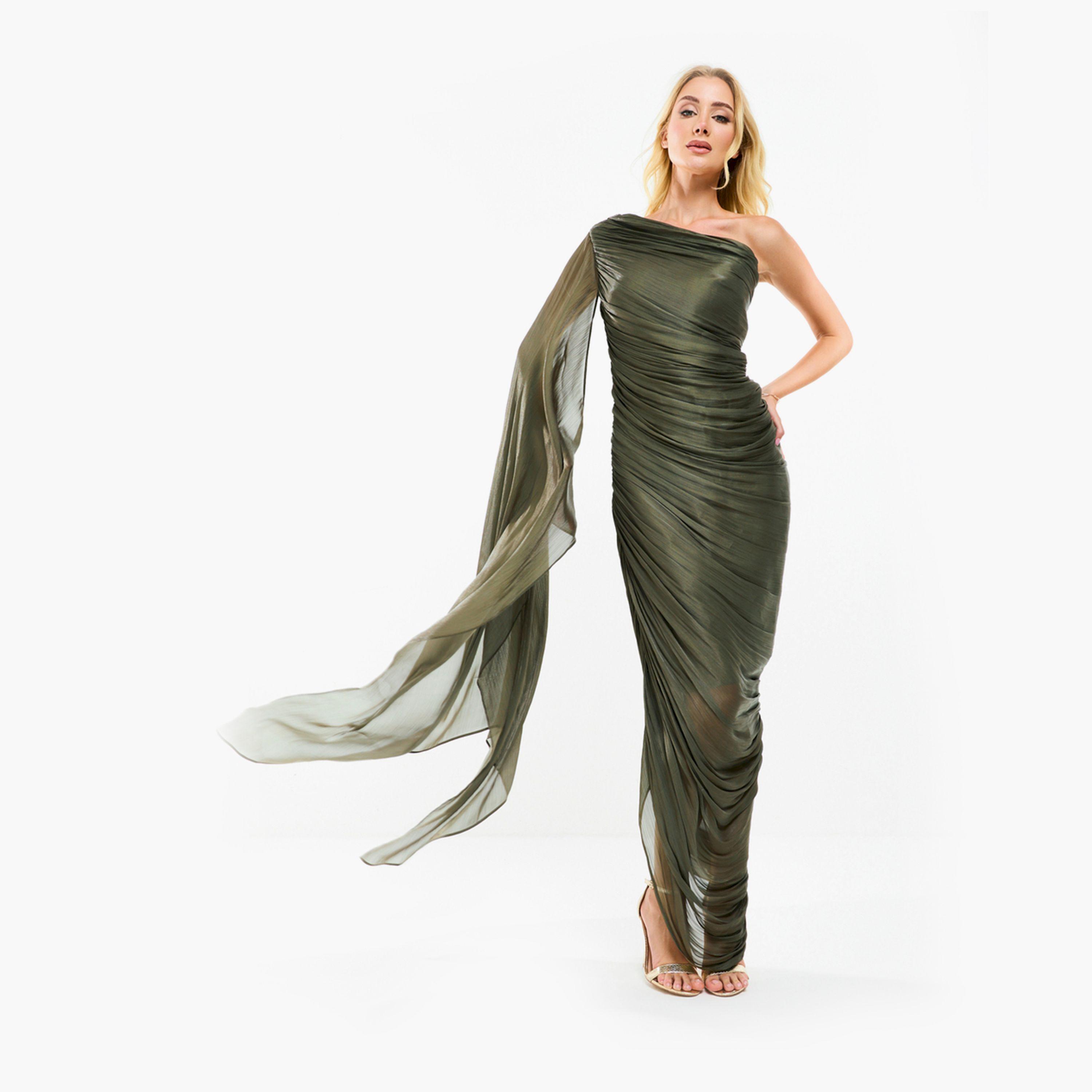 House of Moda X Styli  One Shoulder Drape Sleeve Gathered Bodycon Maxi Dress-women-clothing-dresses-image-12