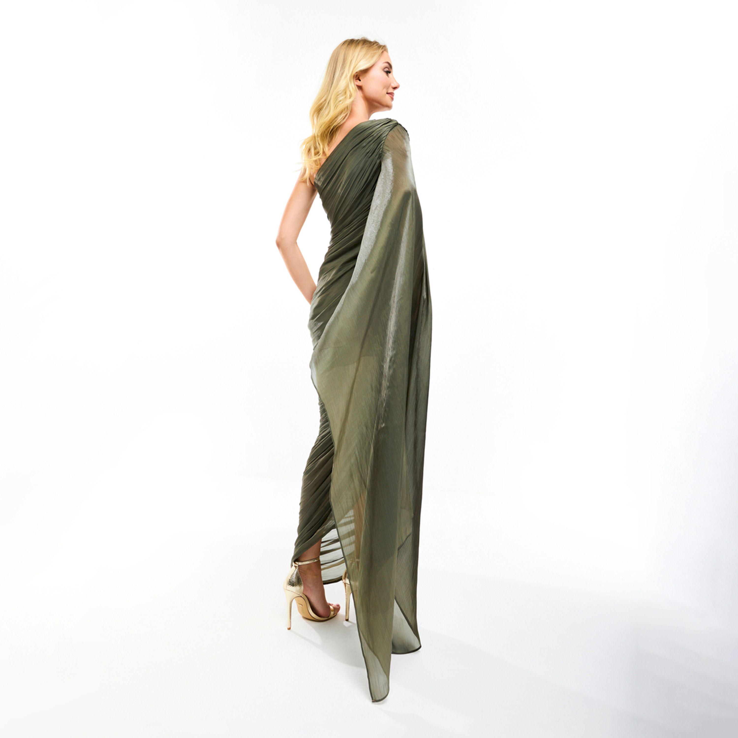 فستان طويل بوديكون بكتف واحد وتفاصيل مُجمعة هاوس أوف مودا × ستايلي-women-clothing-dresses-image-3