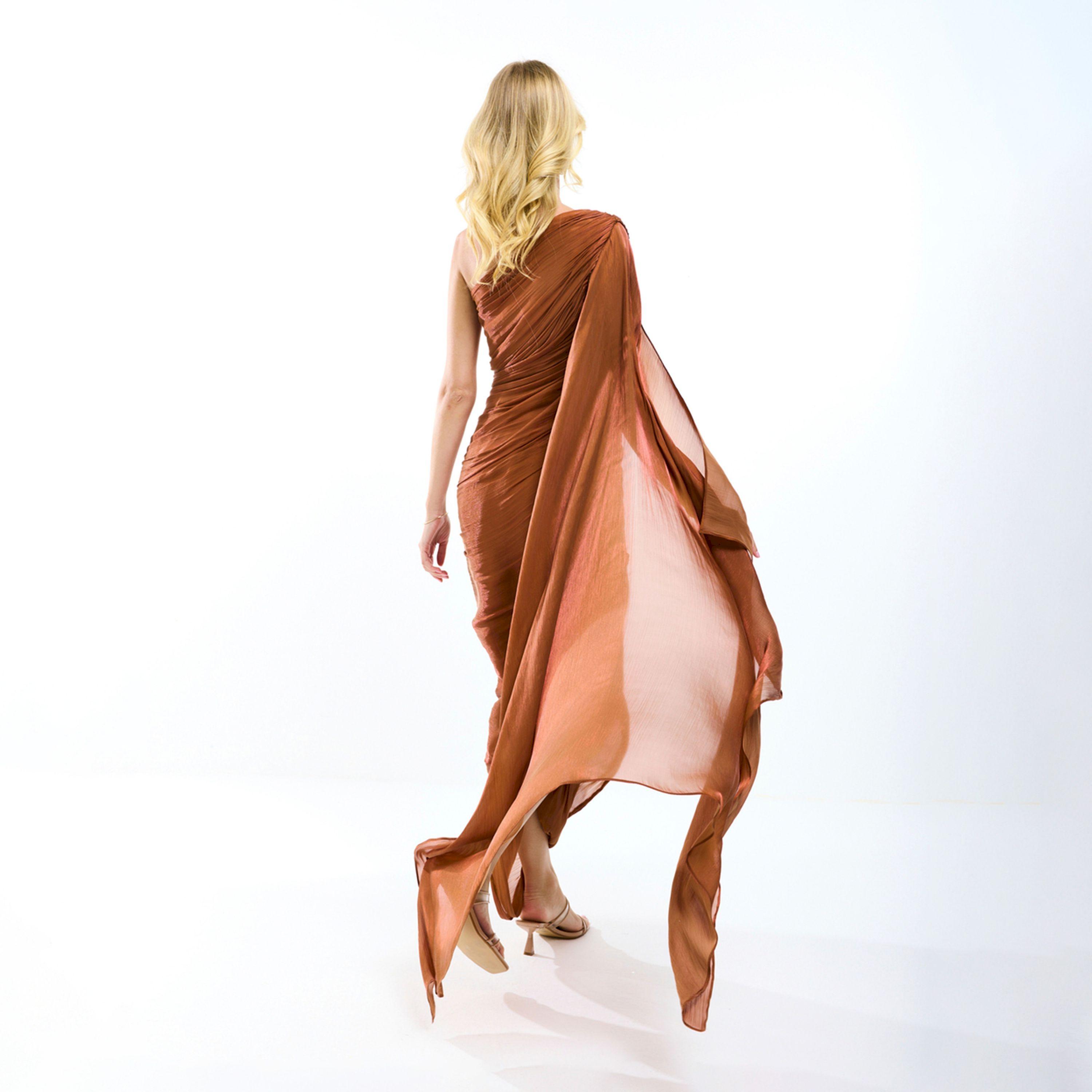 House of Moda X Styli  One Shoulder Drape Sleeve Gathered Bodycon Maxi Dress-women-clothing-dresses-image-2