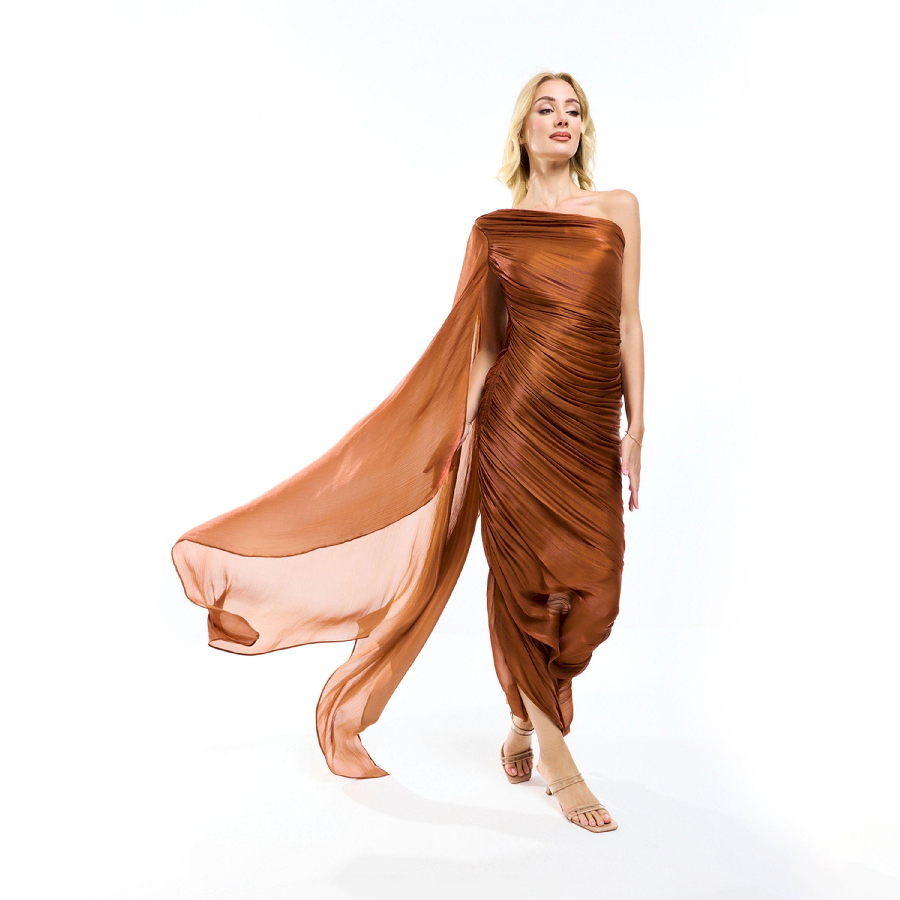 House of Moda X Styli  One Shoulder Drape Sleeve Gathered Bodycon Maxi Dress-women-clothing-dresses-image-6