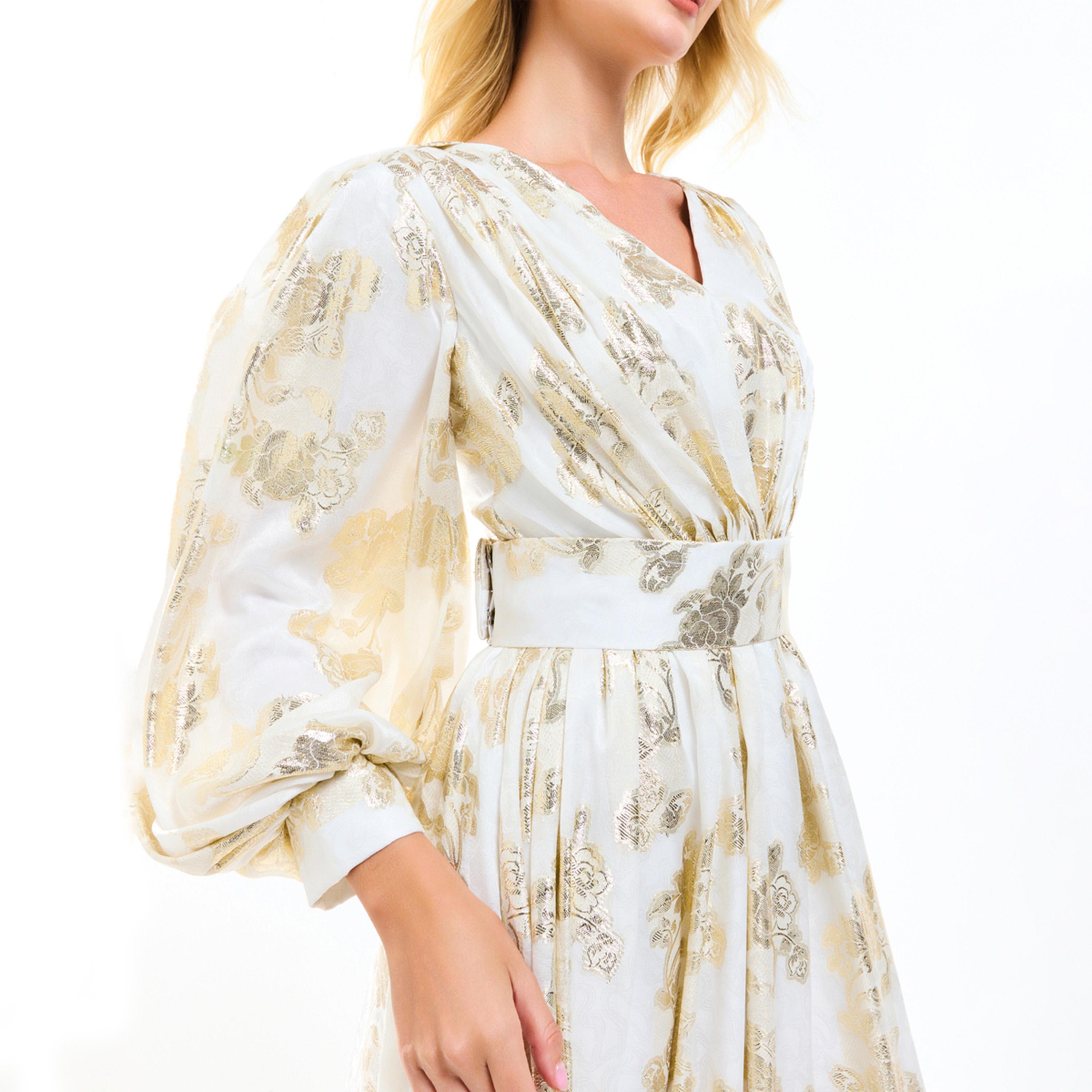 فستان طويل بتفاصيل براقة وأكمام بالون هاوس أوف مودا × ستايلي-women-clothing-dresses-image-2
