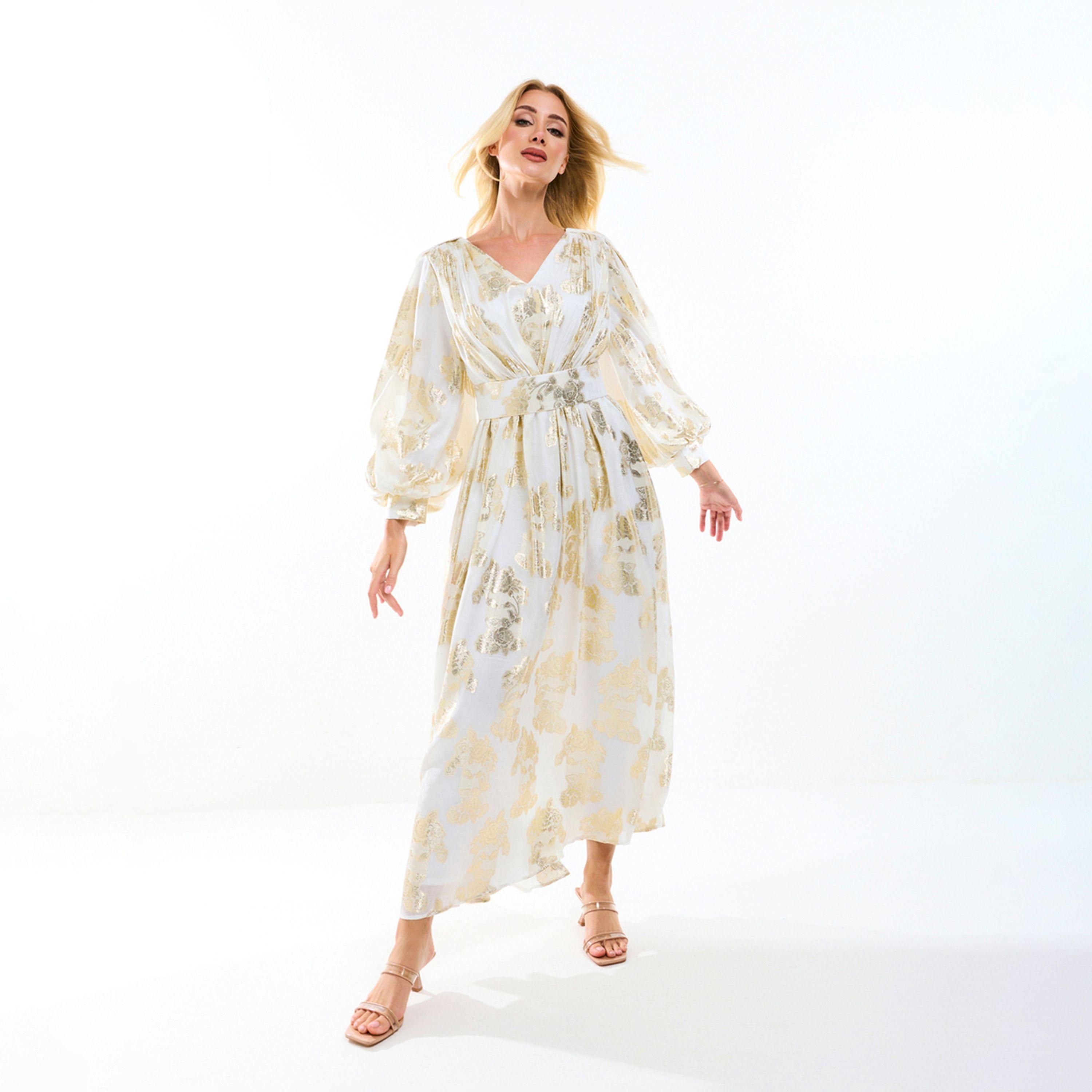 فستان طويل بتفاصيل براقة وأكمام بالون هاوس أوف مودا × ستايلي-women-clothing-dresses-image-7
