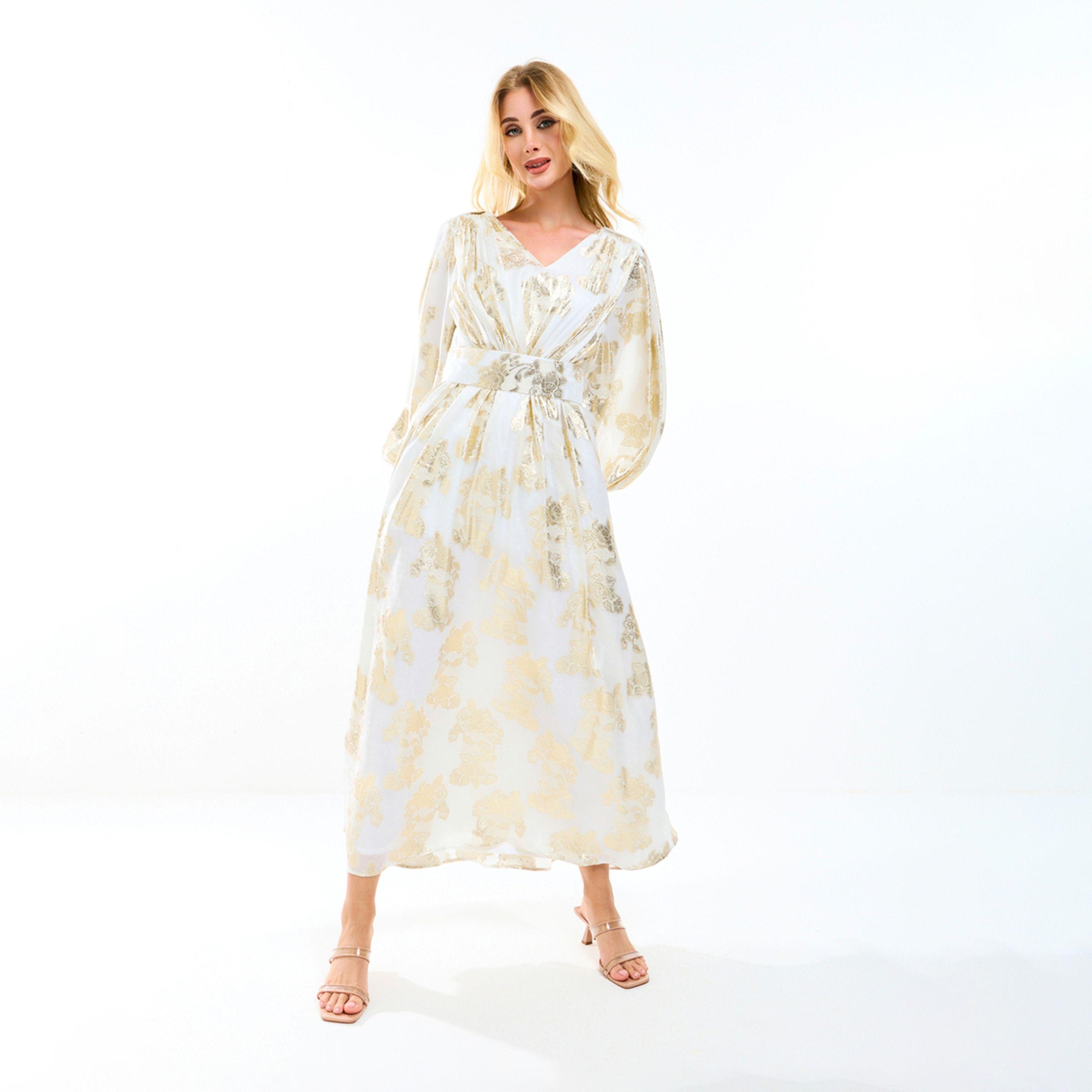 فستان طويل بتفاصيل براقة وأكمام بالون هاوس أوف مودا × ستايلي-women-clothing-dresses-image-8