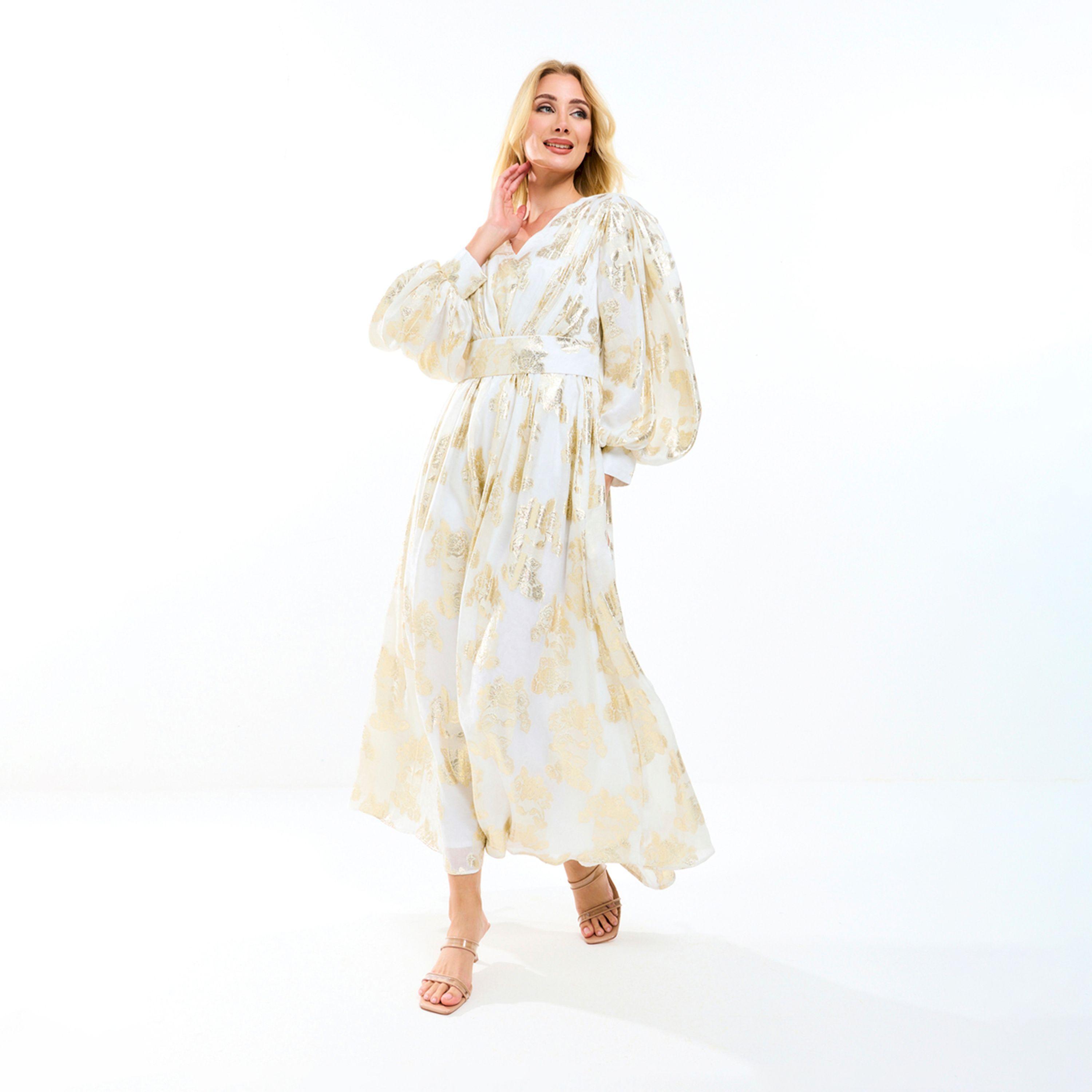 فستان طويل بتفاصيل براقة وأكمام بالون هاوس أوف مودا × ستايلي-women-clothing-dresses-image-9