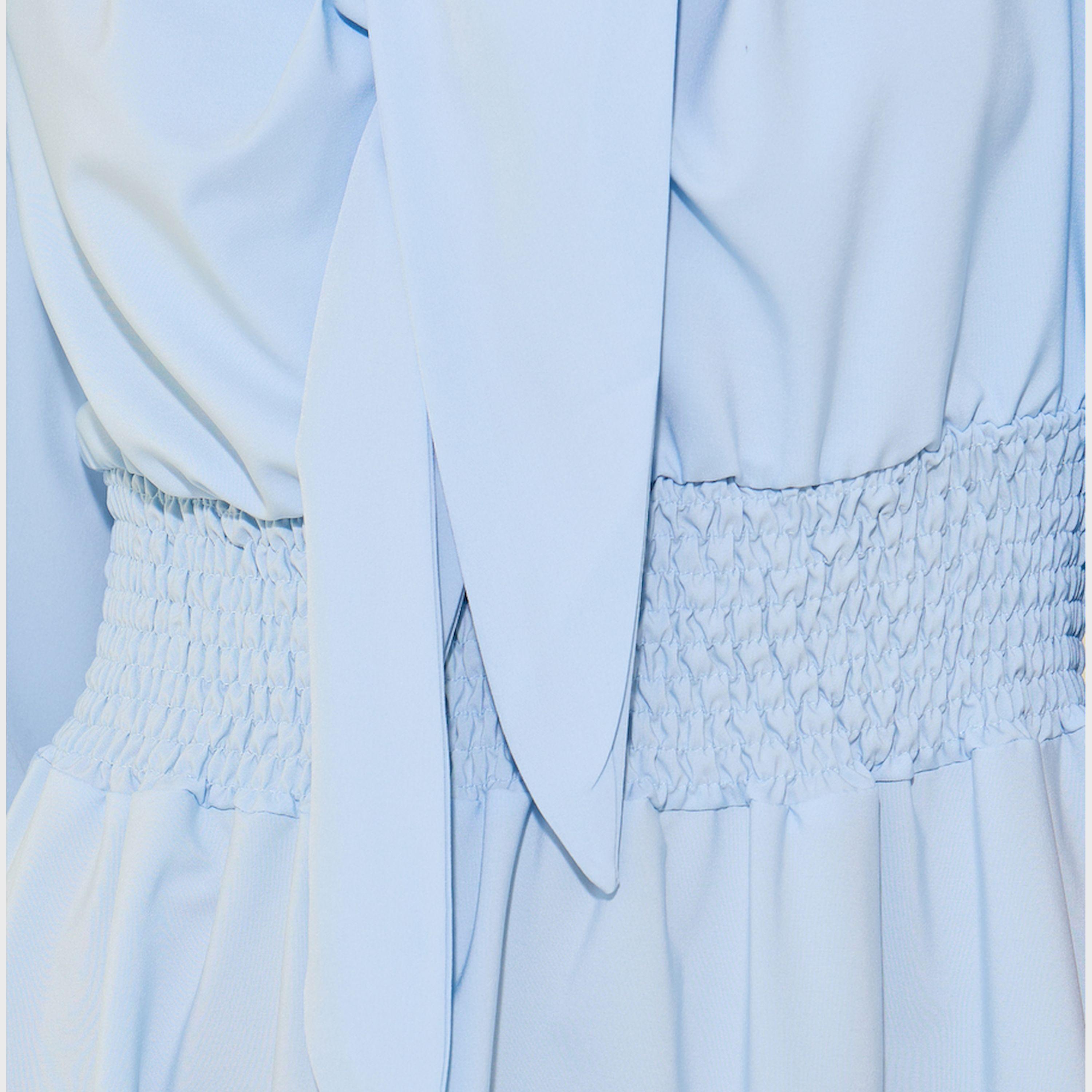 Take Two Solid Puff Sleeve Tie-Up Neck Midi Dress-women-clothing-dresses-image-4
