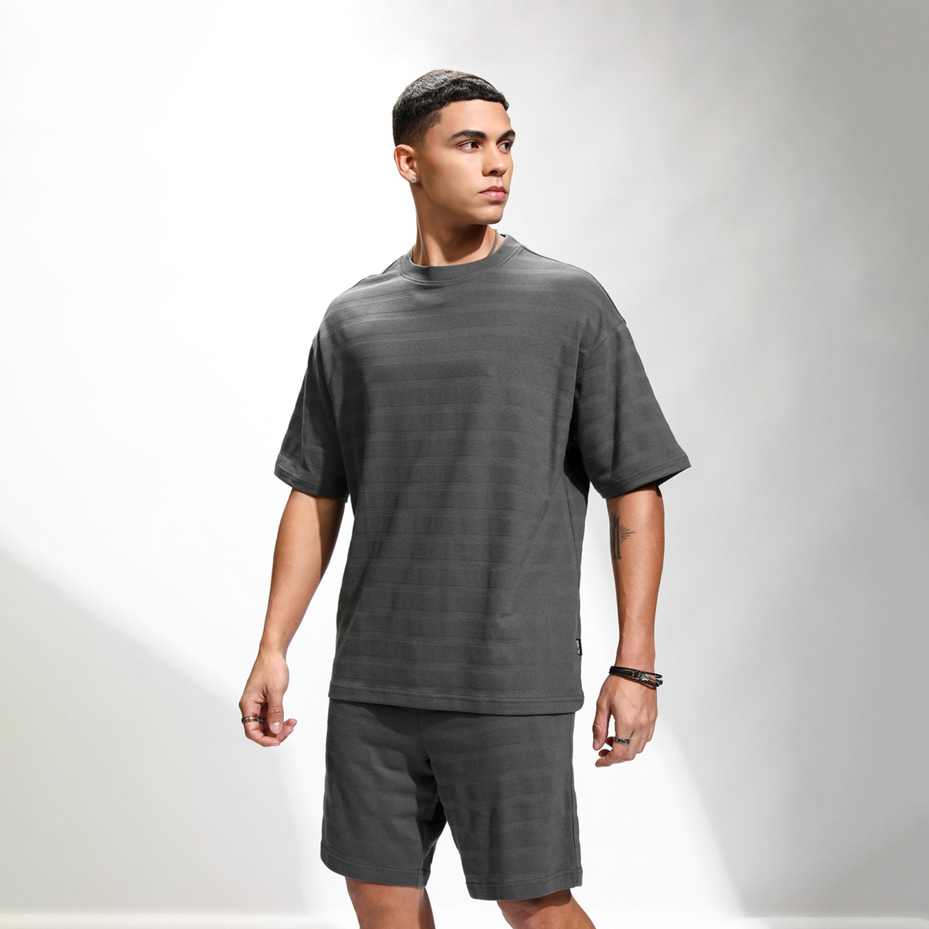 Highlander X Styli Highlander Self Design Round Neck Short Sleeves Pure Cotton T-Shirt With Shorts-men-clothing-coordsets-image-4
