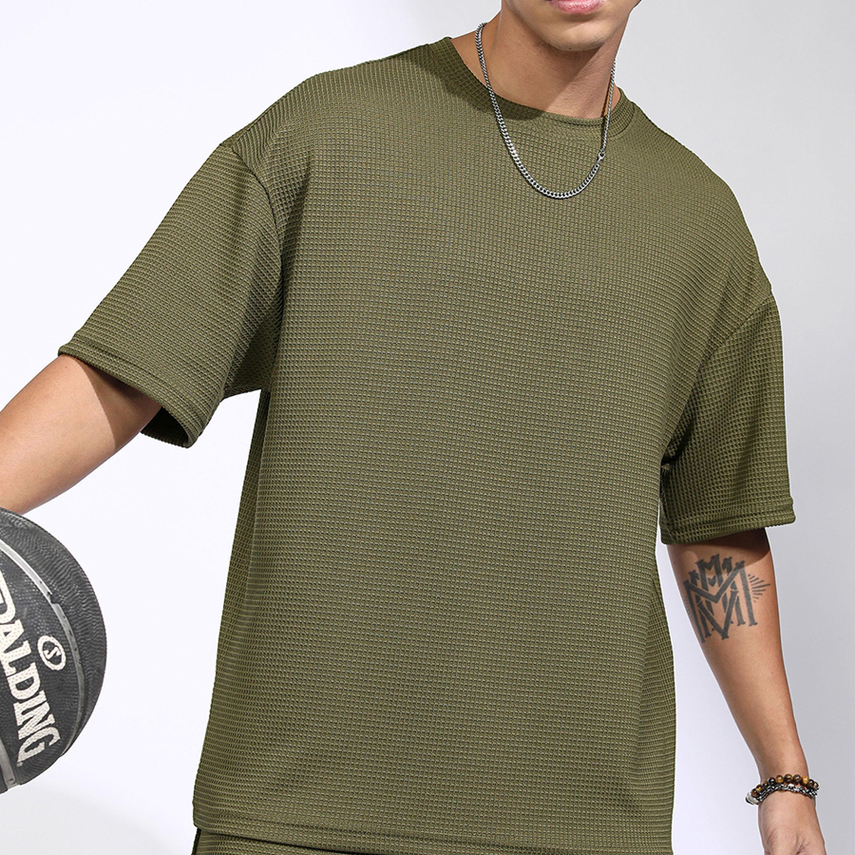 Highlander X Styli Highlander Round Neck Self Design T-Shirt With Shorts-men-clothing-coordsets-image-1