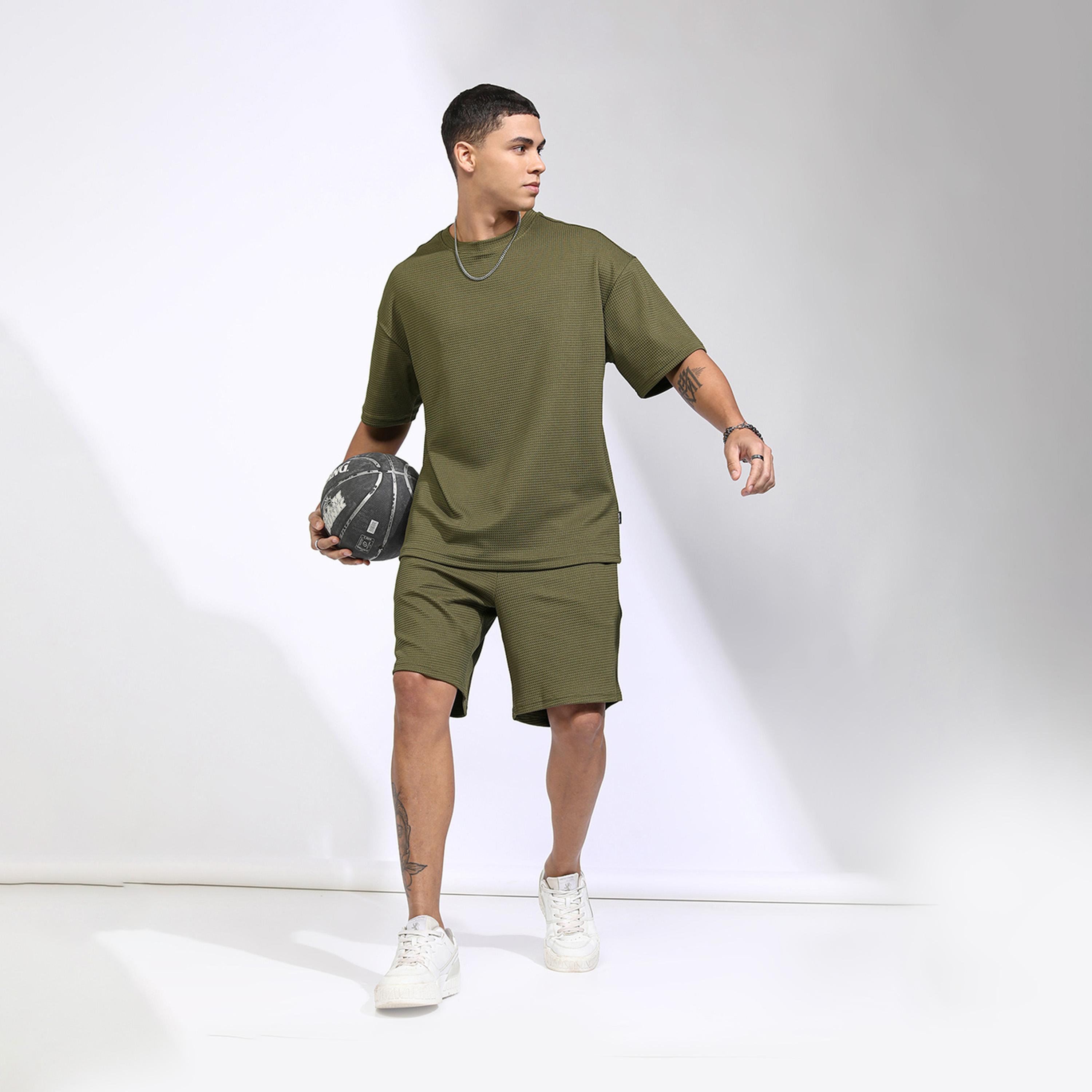 Highlander X Styli Highlander Round Neck Self Design T-Shirt With Shorts-men-clothing-coordsets-image-2