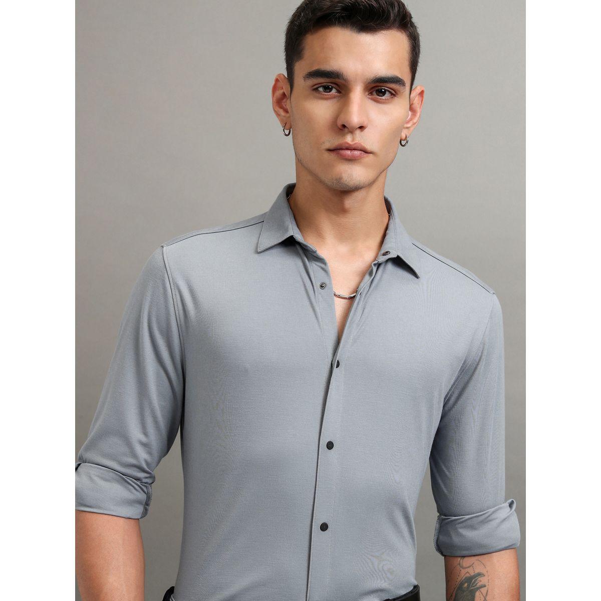 قميص سادة بقصة سليم فيت مع ياقة هايلاندر × ستايلي-men-clothing-shirts-image-6
