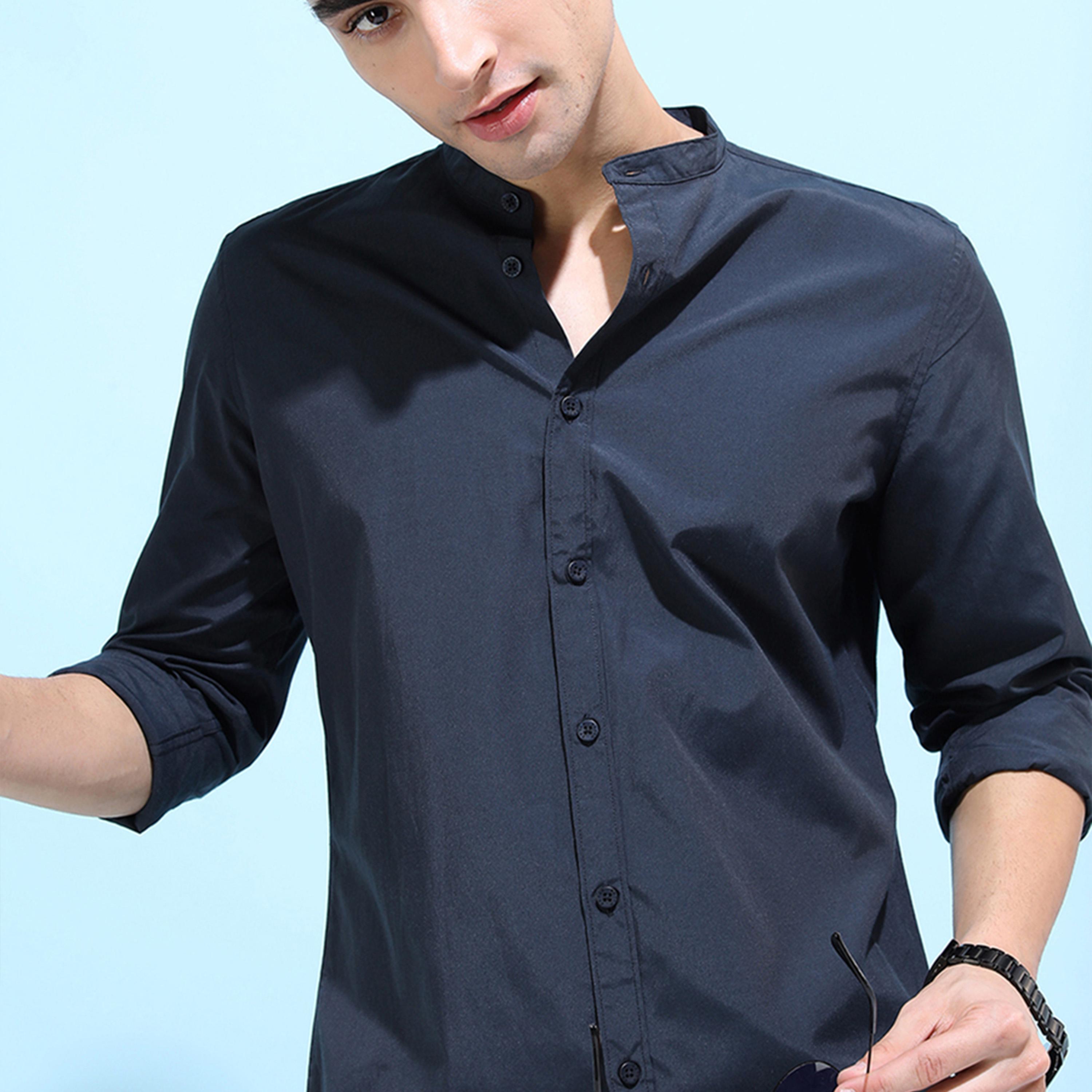Ketch X Styli Solid Slim Fit Mandarin Collar Shirt-men-clothing-shirts-image-1