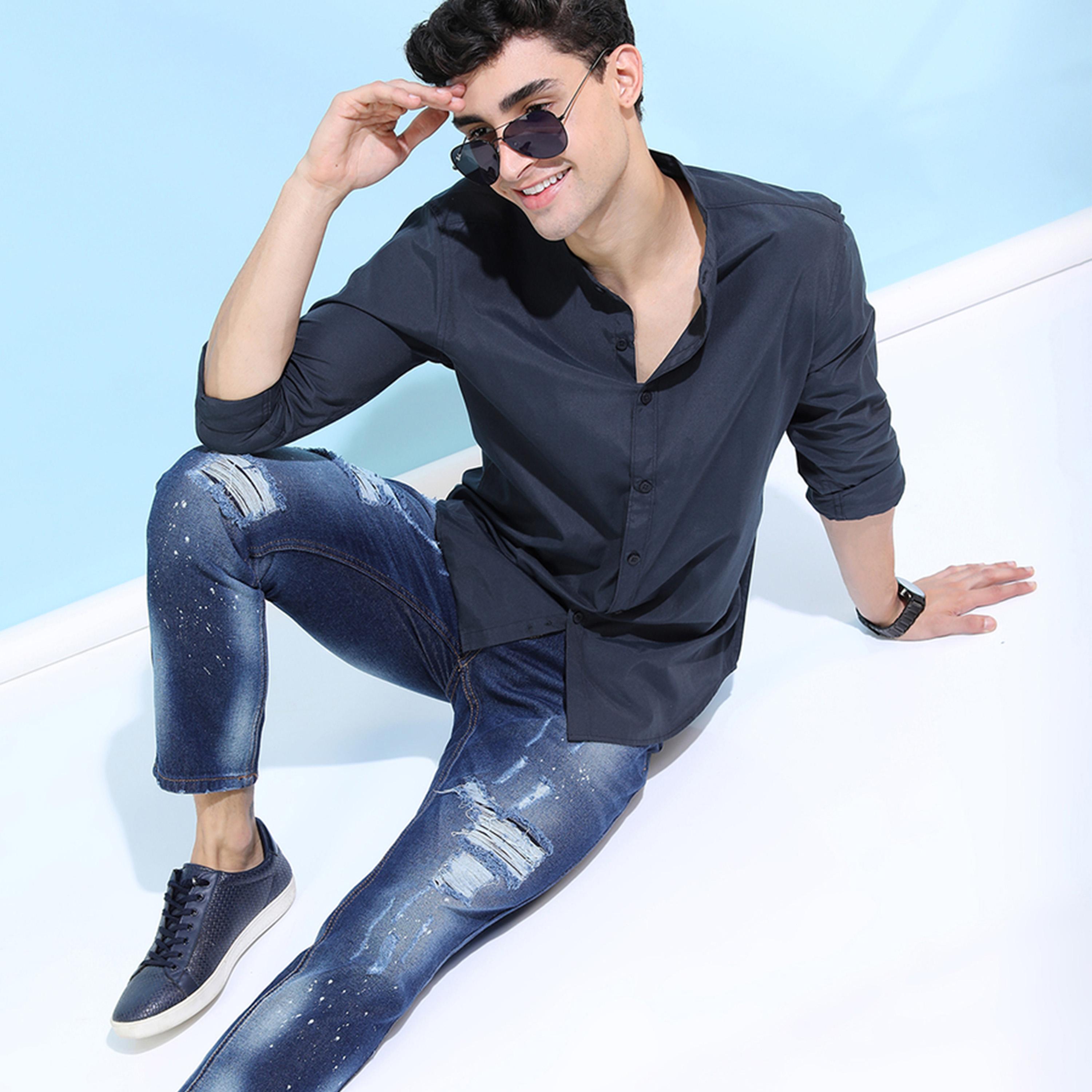 Ketch X Styli Solid Slim Fit Mandarin Collar Shirt-men-clothing-shirts-image-2