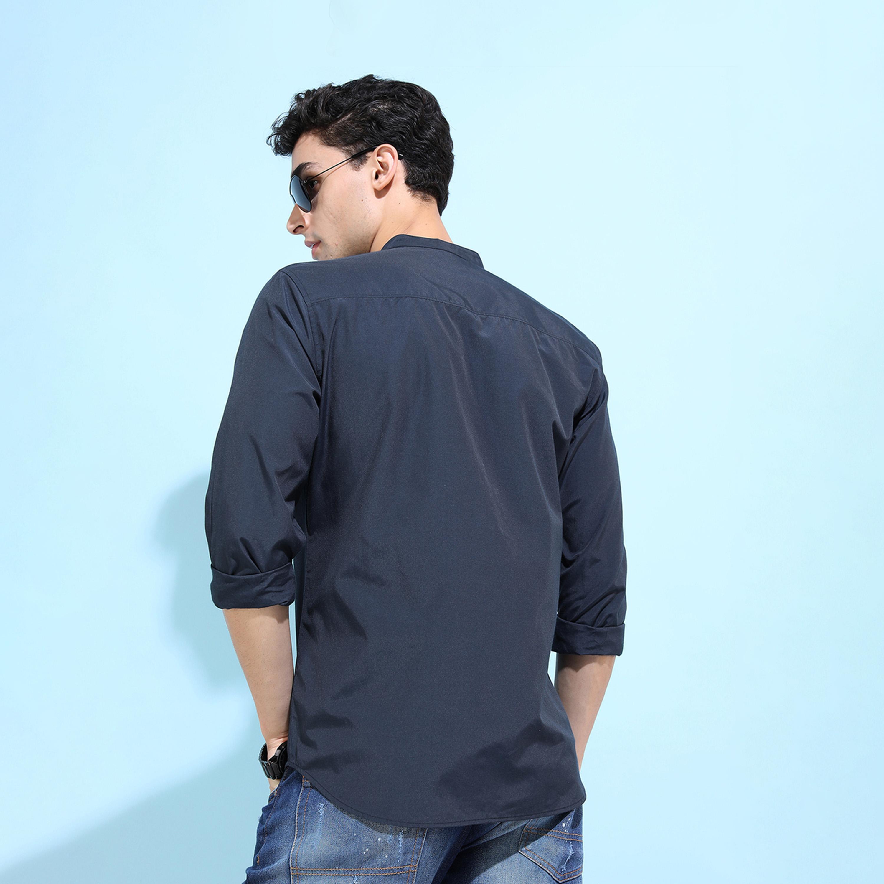 Ketch X Styli Solid Slim Fit Mandarin Collar Shirt-men-clothing-shirts-image-3
