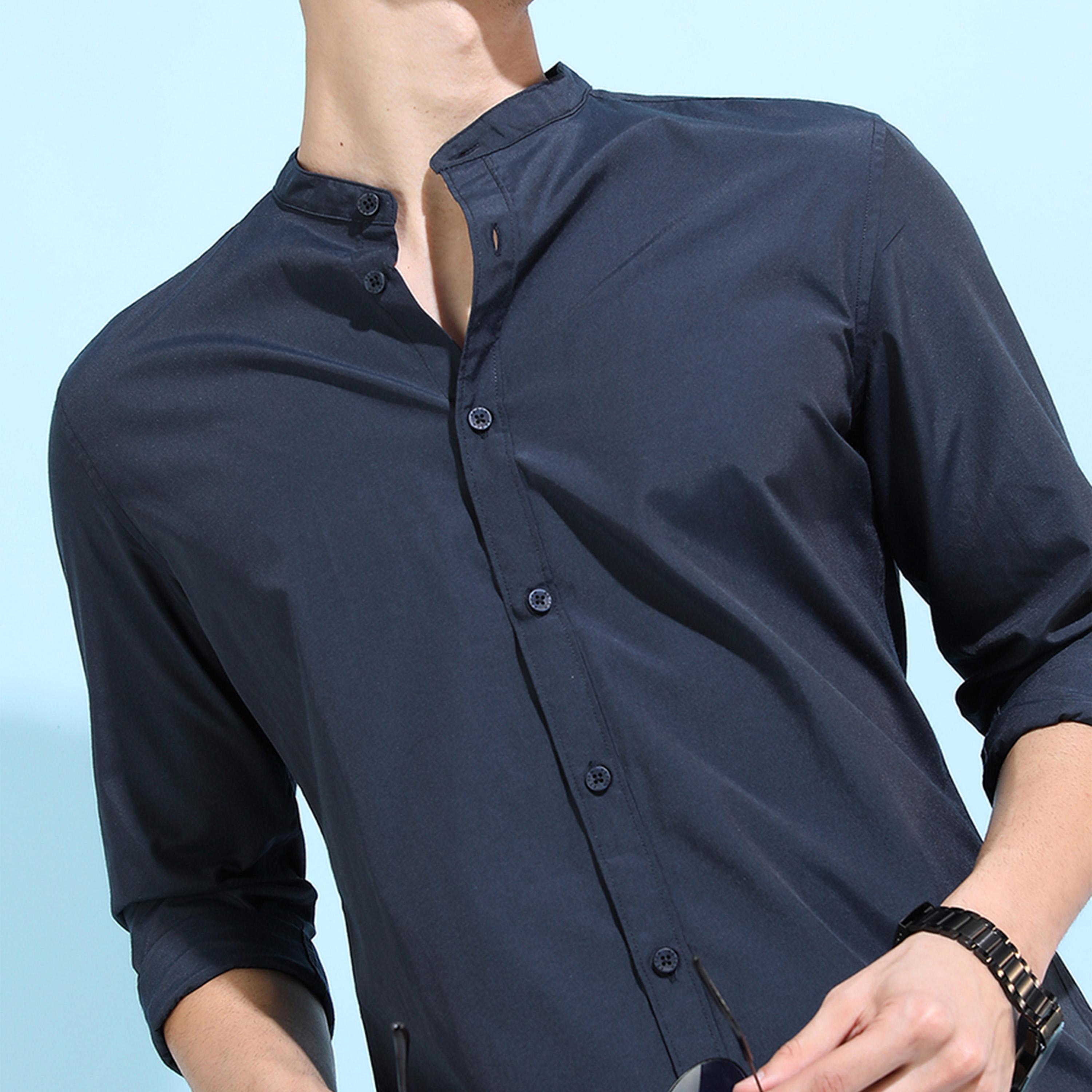 Ketch X Styli Solid Slim Fit Mandarin Collar Shirt-men-clothing-shirts-image-4
