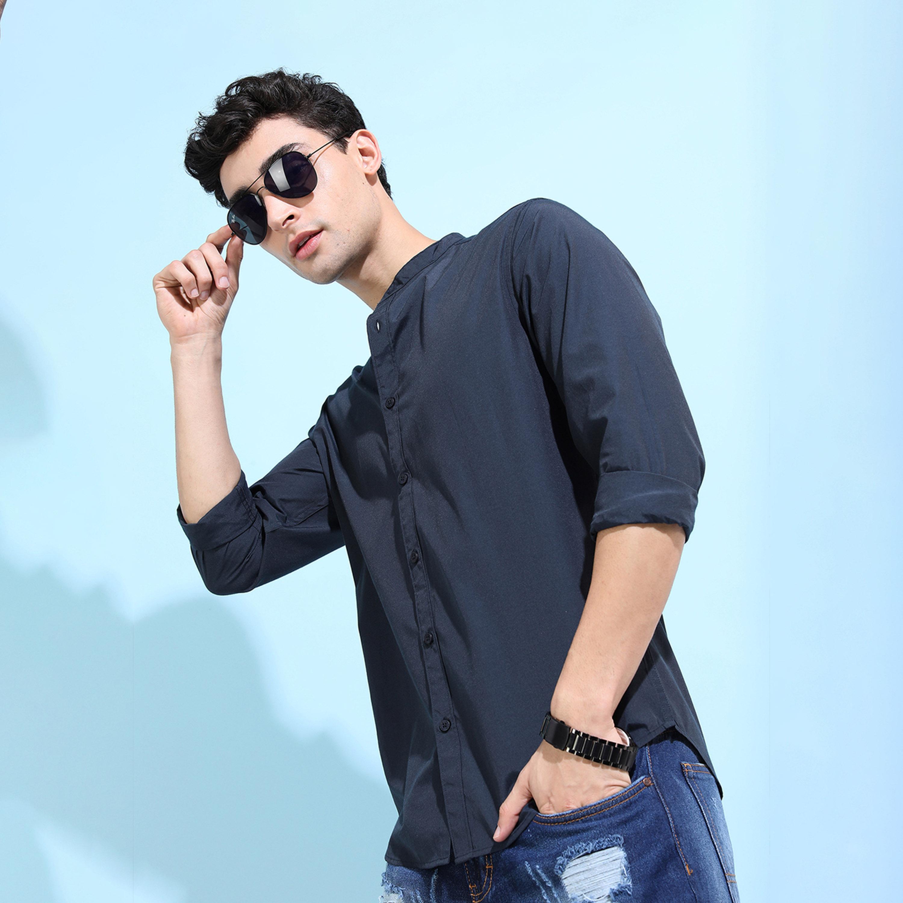 Ketch X Styli Solid Slim Fit Mandarin Collar Shirt-men-clothing-shirts-image-5