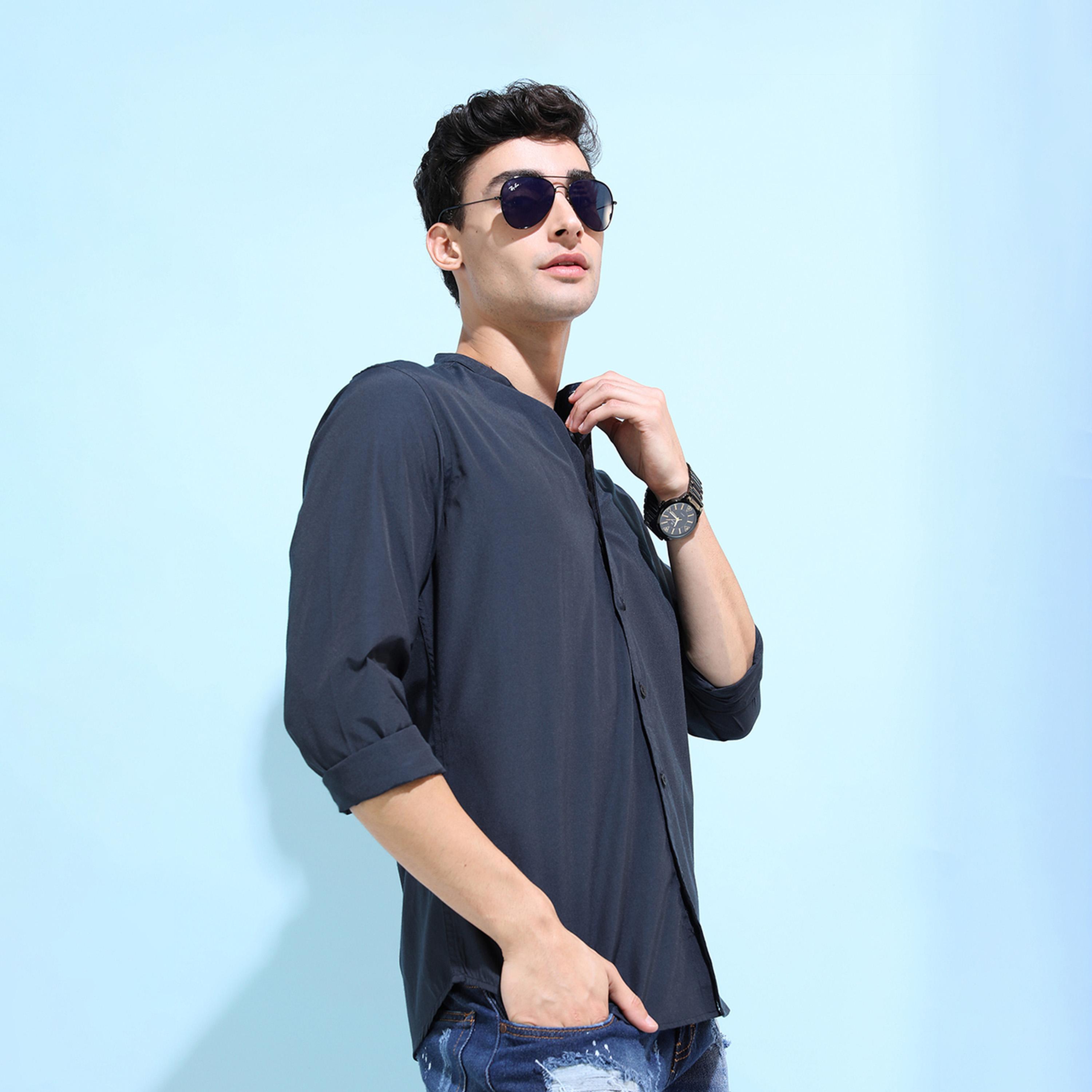 Ketch X Styli Solid Slim Fit Mandarin Collar Shirt-men-clothing-shirts-image-6