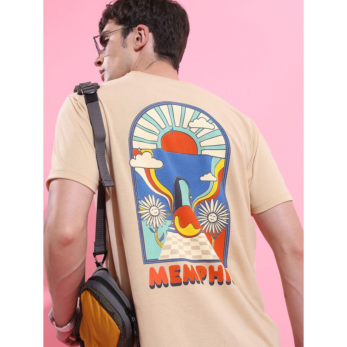تيشيرت بقصة مريحة وياقة دائرية مع طبعة جرافيك كيتش × ستايلي-men-clothing-tshirtsandpolos-tshirts-image-1