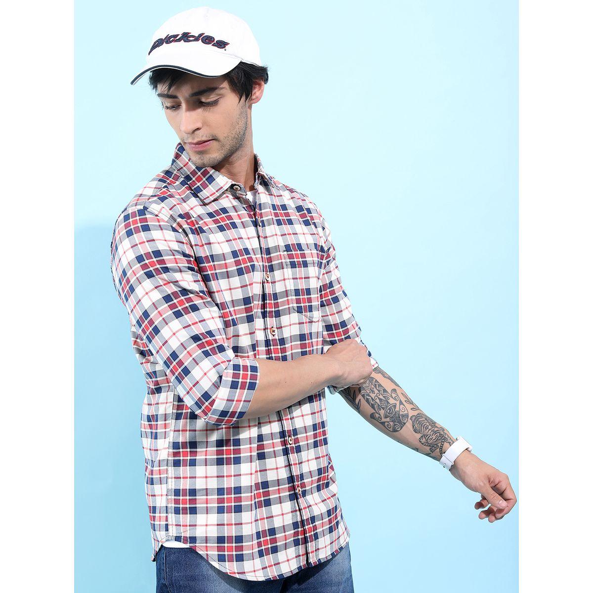 قميص بطبعة مربعات وقصة سليم فيت مع تفاصيل جيب هايلاندر × ستايلي-men-clothing-shirts-image-6