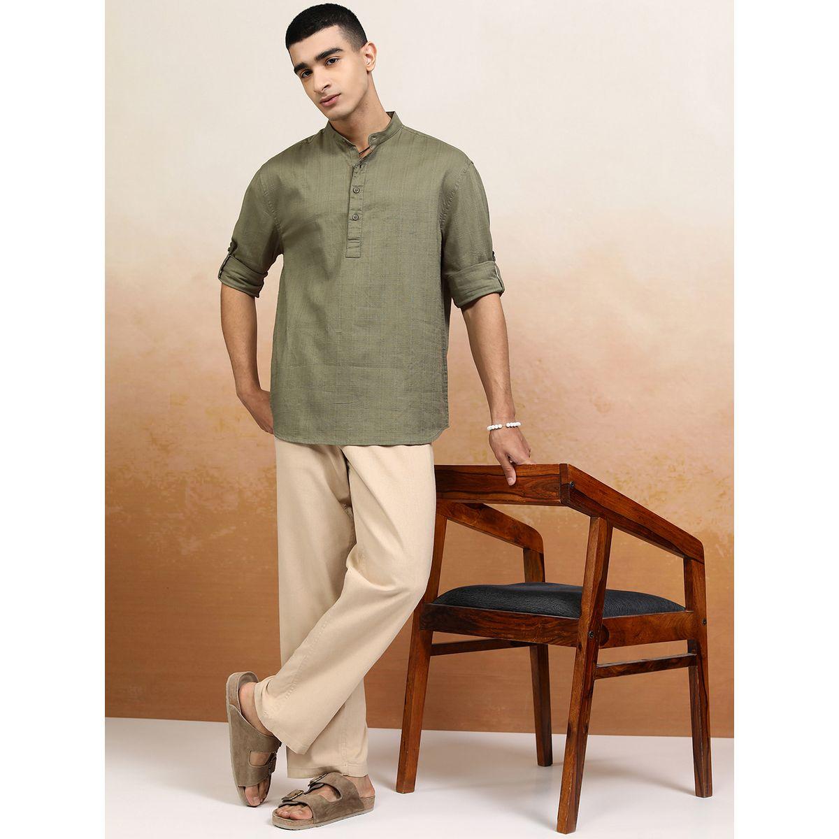 قميص بقصة مريحة مع ياقة ماندارين هايلاندر × ستايلي-men-clothing-shirts-image-2