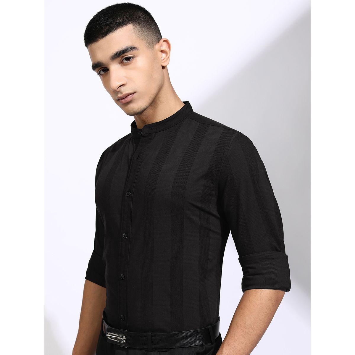 قميص مخطط بقصة عادية وياقة ماندارين هايلاندر × ستايلي-men-clothing-shirts-image-4