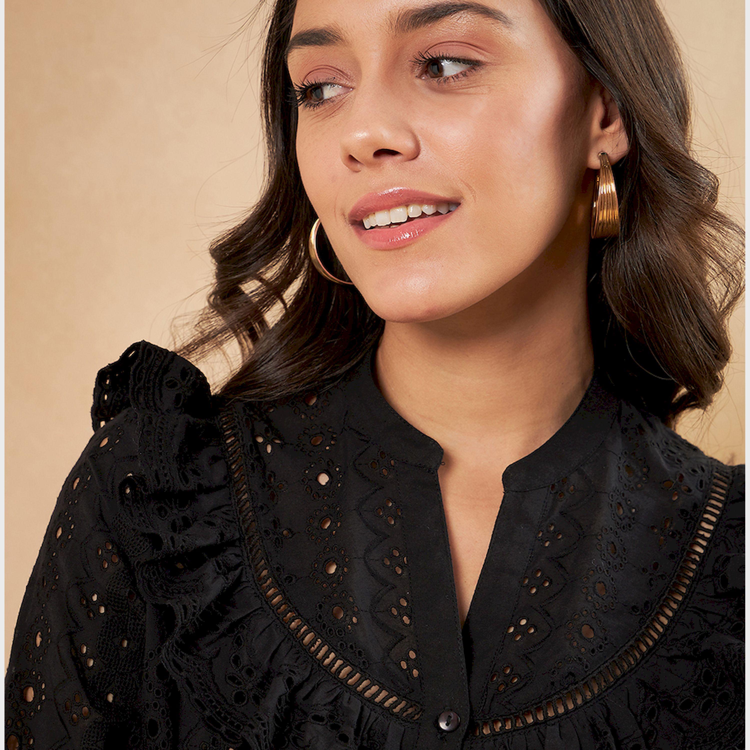 Femmella X Styli Schiffli Ruffle Detail Notch Neck Top-women-clothing-shirtsandblouses-blouses-image-4
