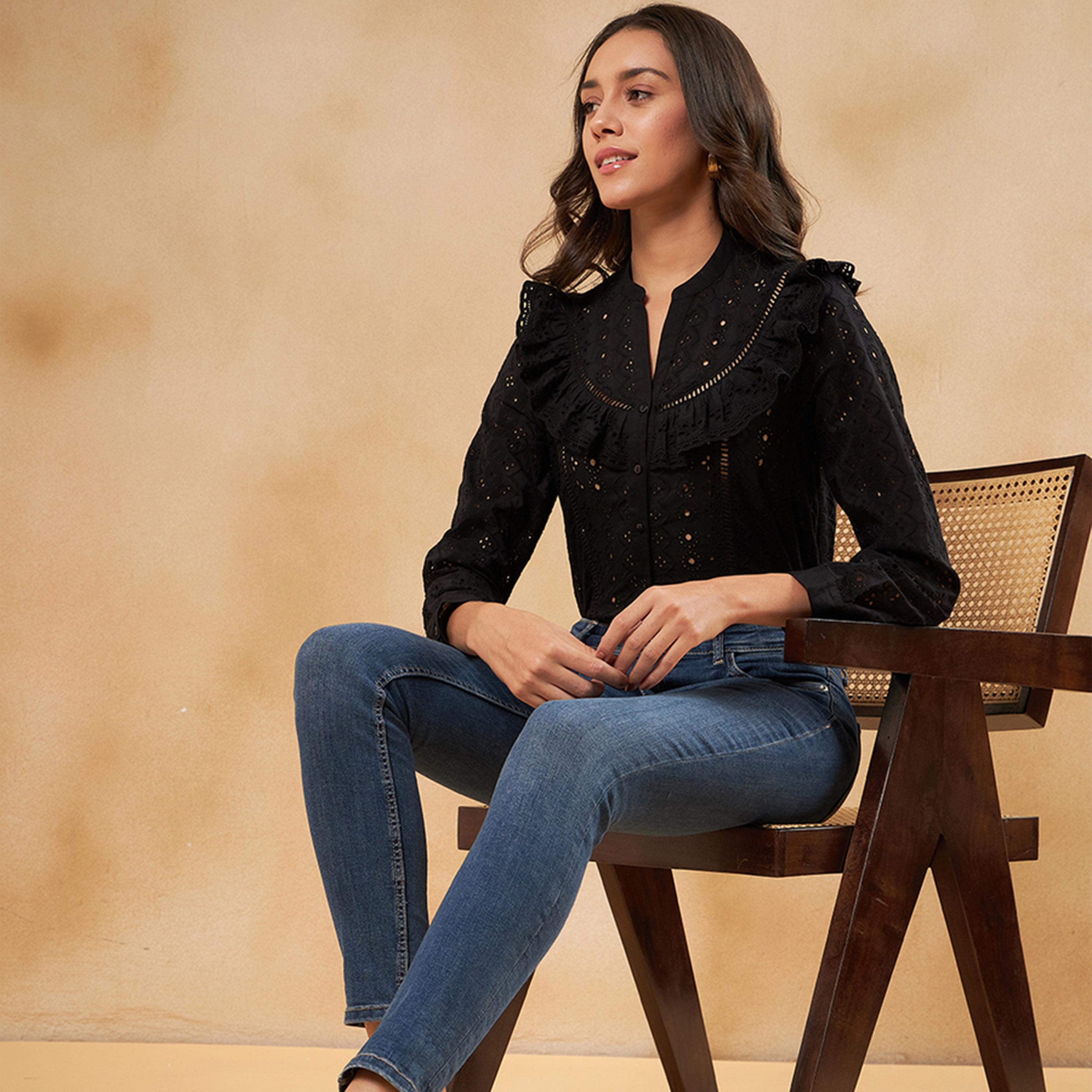 Femmella X Styli Schiffli Ruffle Detail Notch Neck Top-women-clothing-shirtsandblouses-blouses-image-6