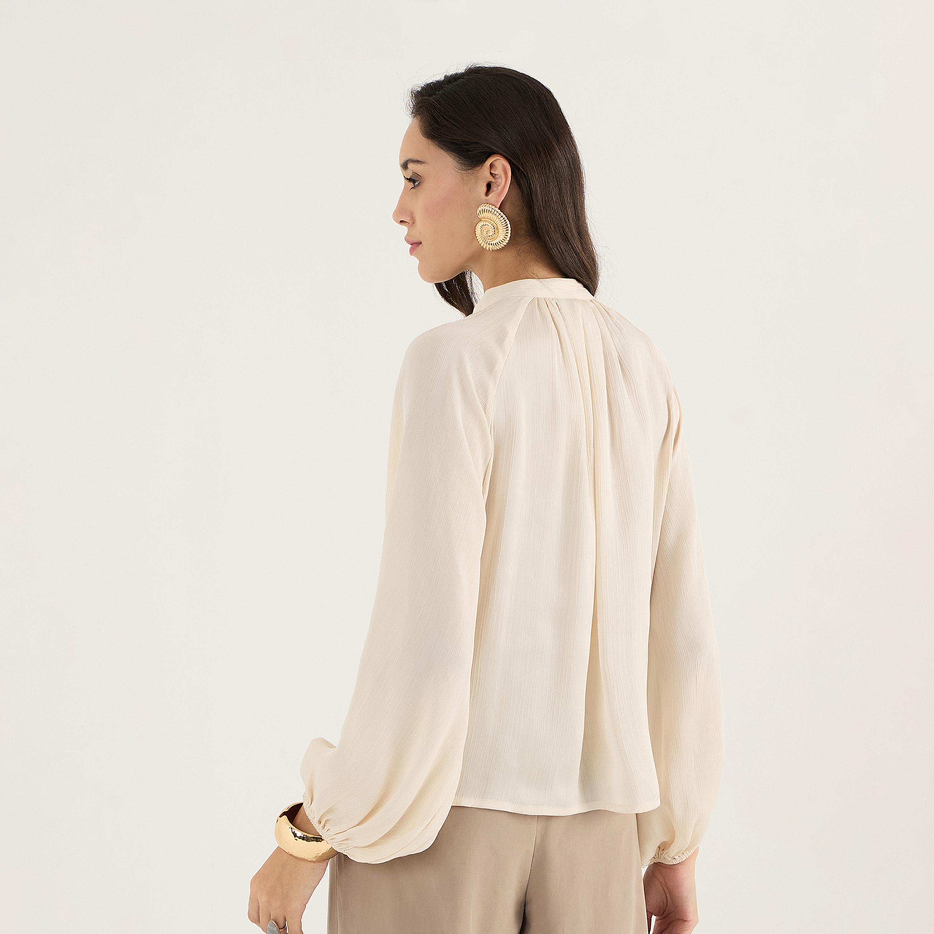 فيميلا × ستايلي - بلوزة بأكمام منتفخة وفتحة رقبة على شكل V-women-clothing-shirtsandblouses-blouses-image-2