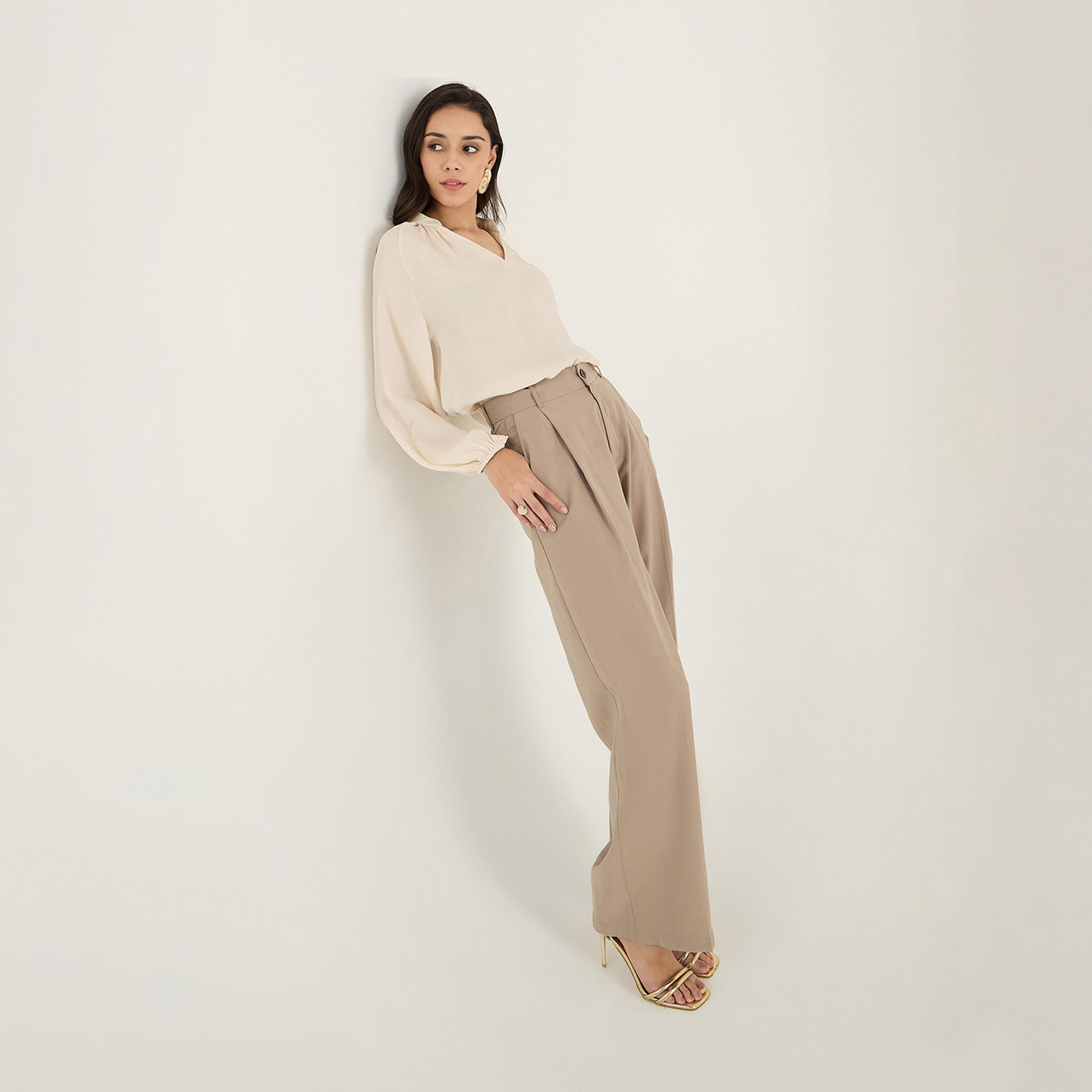 فيميلا × ستايلي - بلوزة بأكمام منتفخة وفتحة رقبة على شكل V-women-clothing-shirtsandblouses-blouses-image-6