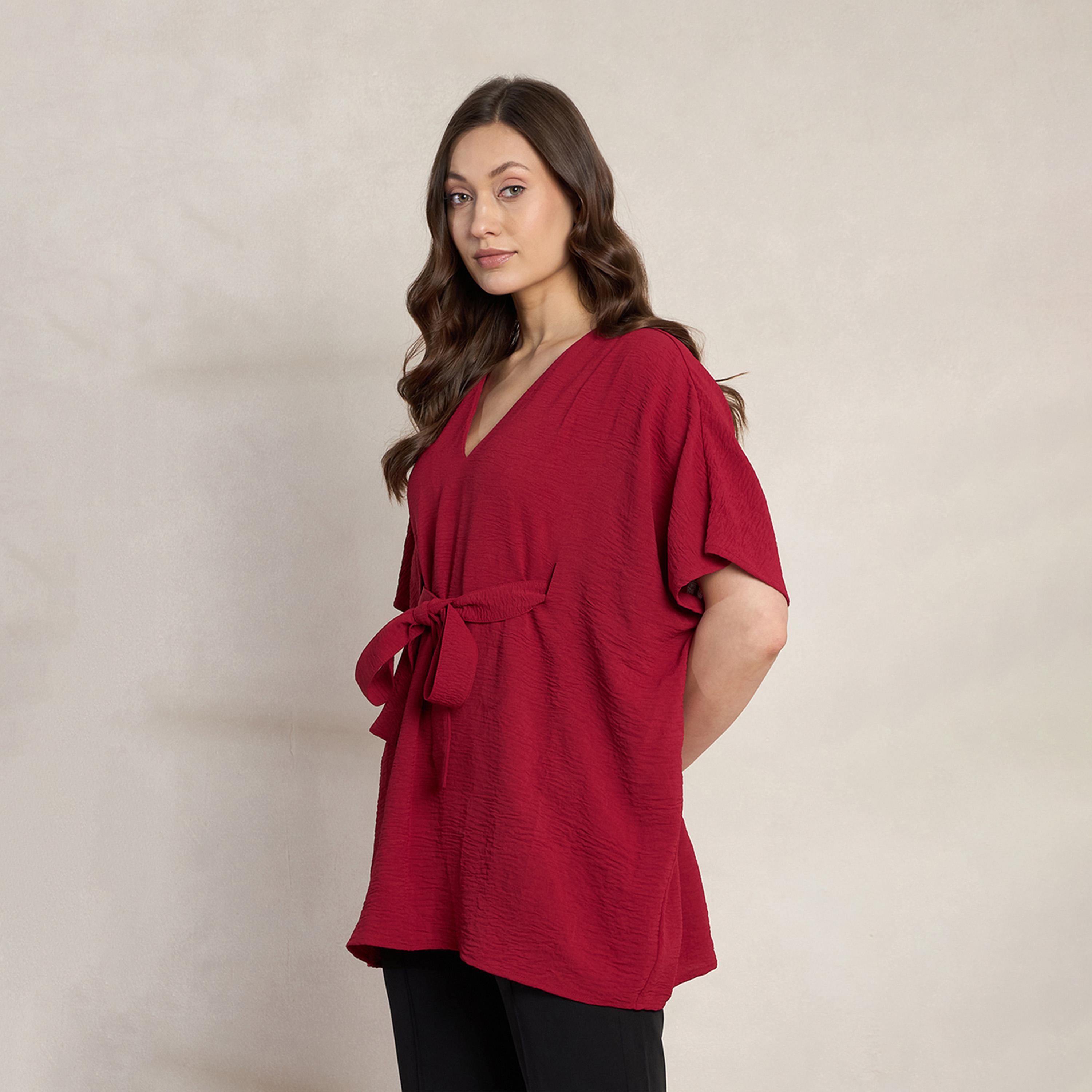 بلوزة كيمونو سادة بتفاصيل ربطة خصر-women-clothing-shirtsandblouses-blouses-image-2