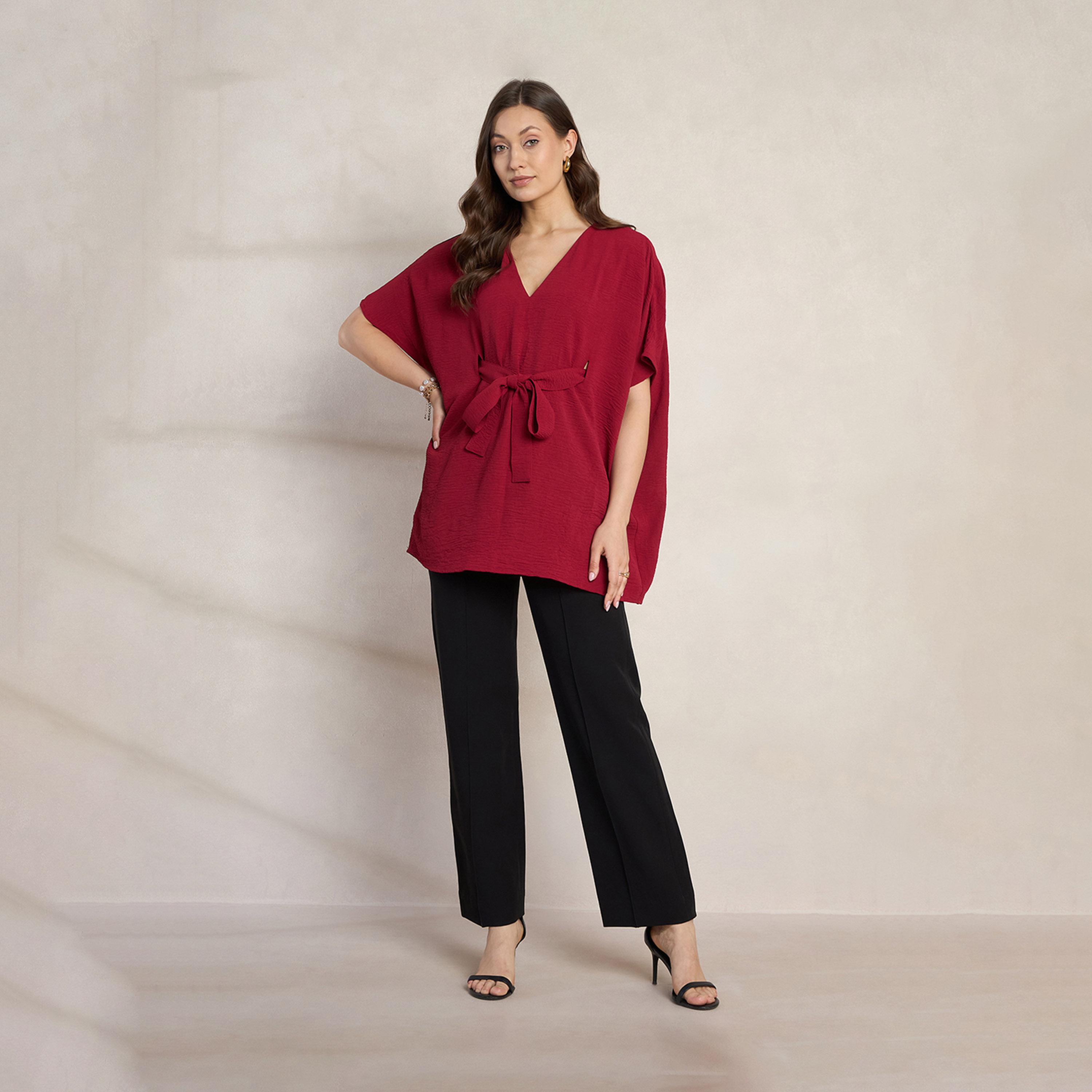 بلوزة كيمونو سادة بتفاصيل ربطة خصر-women-clothing-shirtsandblouses-blouses-image-5
