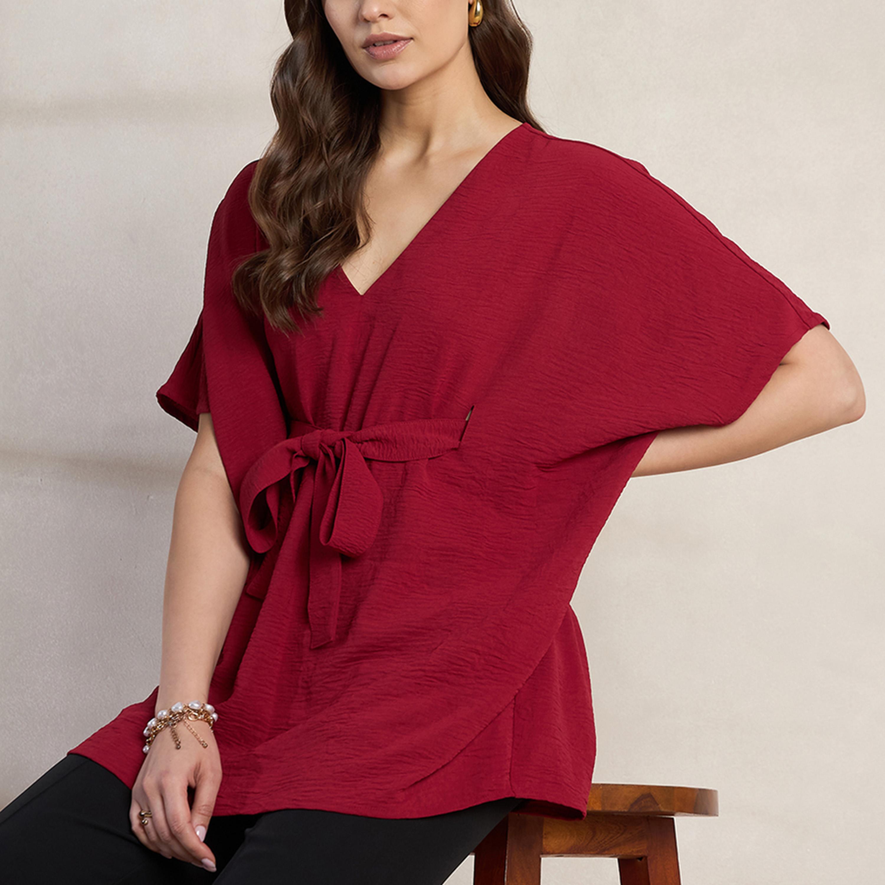 بلوزة كيمونو سادة بتفاصيل ربطة خصر-women-clothing-shirtsandblouses-blouses-image-6