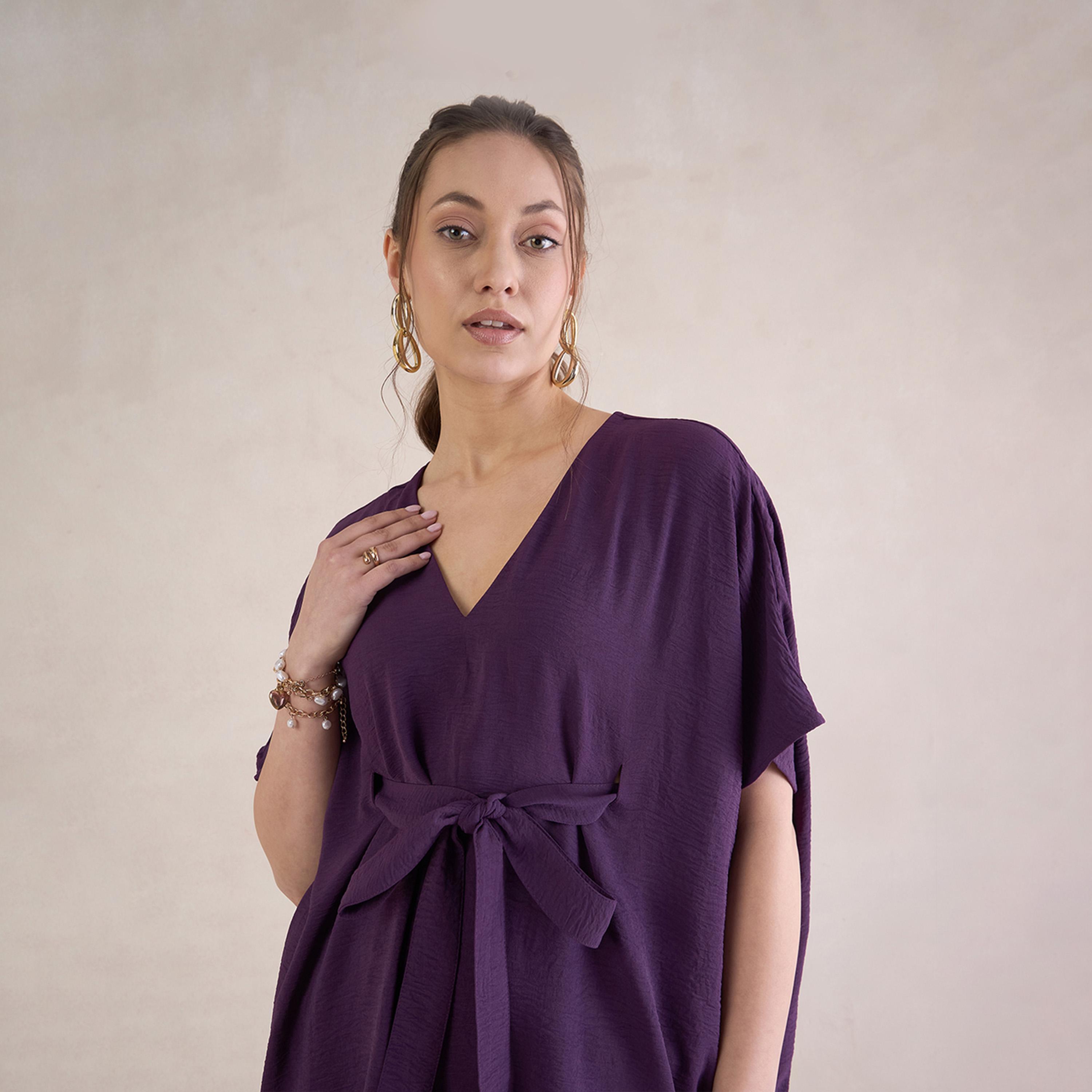 Femmella X Styli Solid V-Neck Tie Up Abaya Top-women-clothing-shirtsandblouses-blouses-image-4